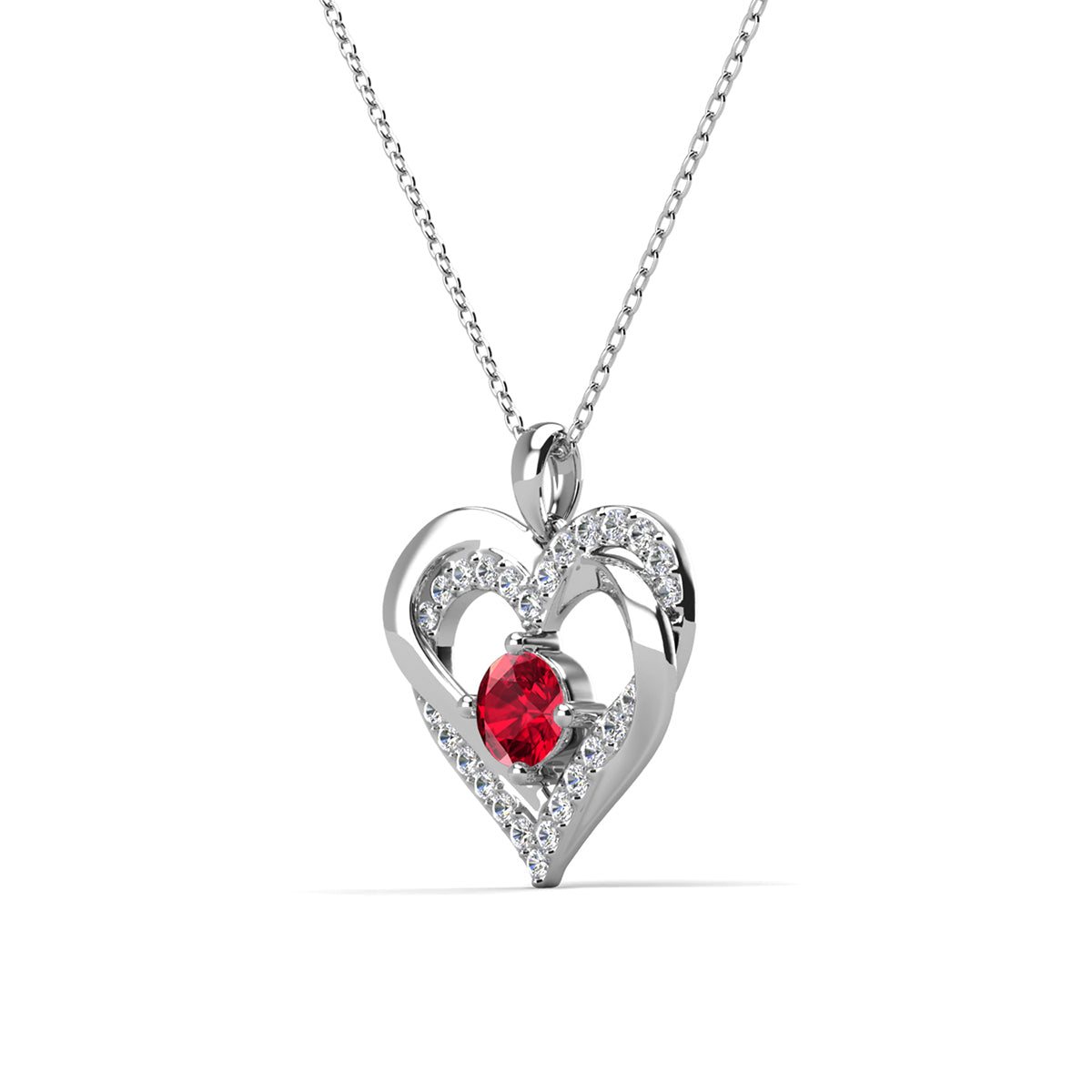 Forever 18k White Gold Plated Birthstone Double Heart Necklace with Swarovski Crystals