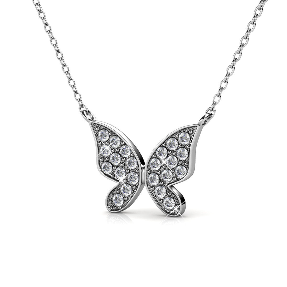 Yuenen 18k White Gold Plated Silver Butterfly Necklace with Swarovski Crystals