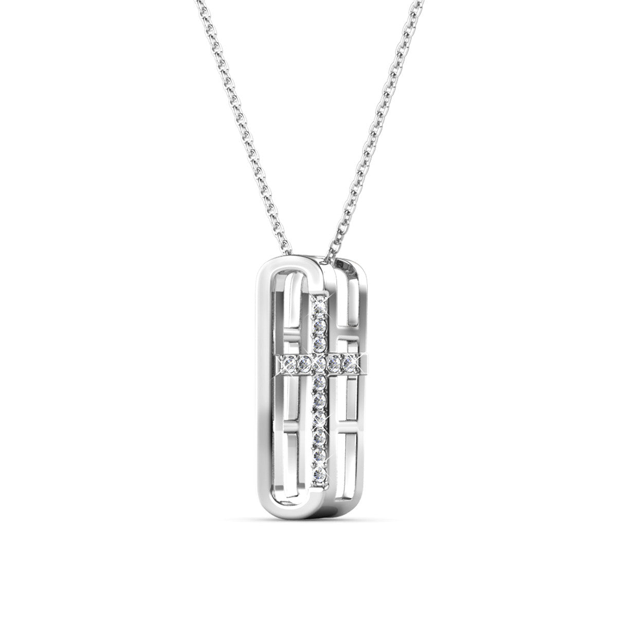 Lona 18k White Gold Plated Cross Necklace & Blessed by Faith Tan Sand Card