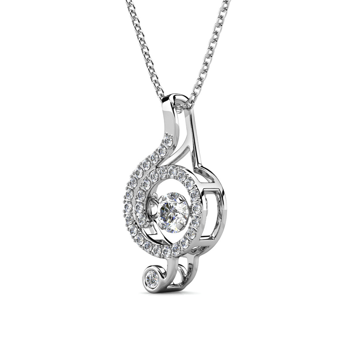 Jolene 18k White Gold Plated G-Clef Dancing Pendant Necklace with Swarovski Crystals