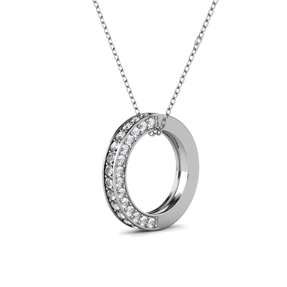 Viviana 18k White Gold Plated Hoop Pendant Necklace and Earring Set with Swarovski Crystals