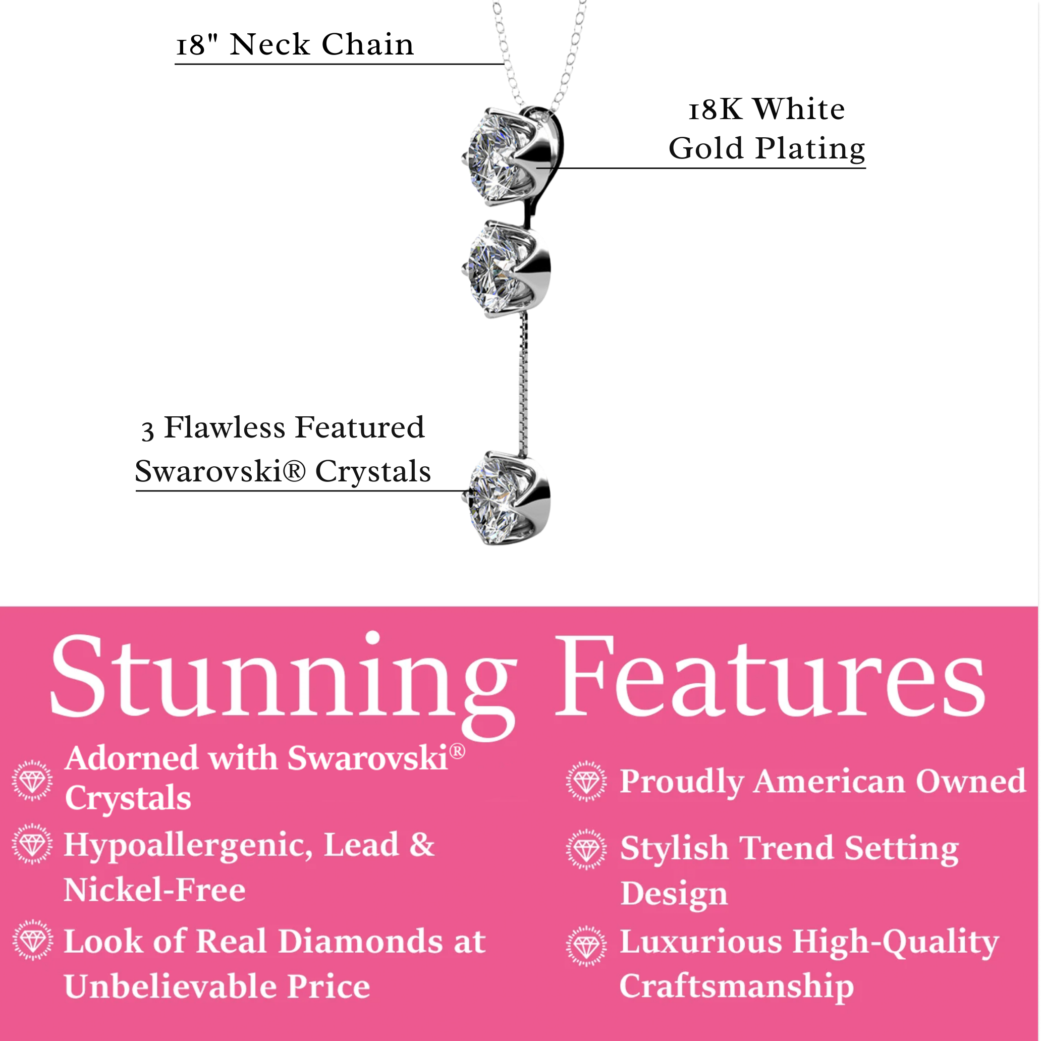 Sloane 18k White Gold Plated Drop Necklace with Swarovski Crystals