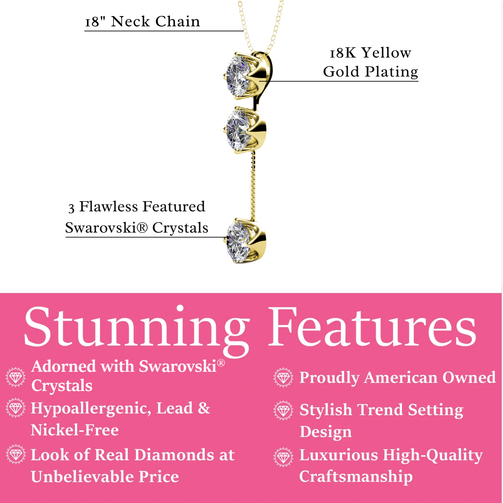 Sloane 18k White Gold Plated Drop Necklace with Swarovski Crystals