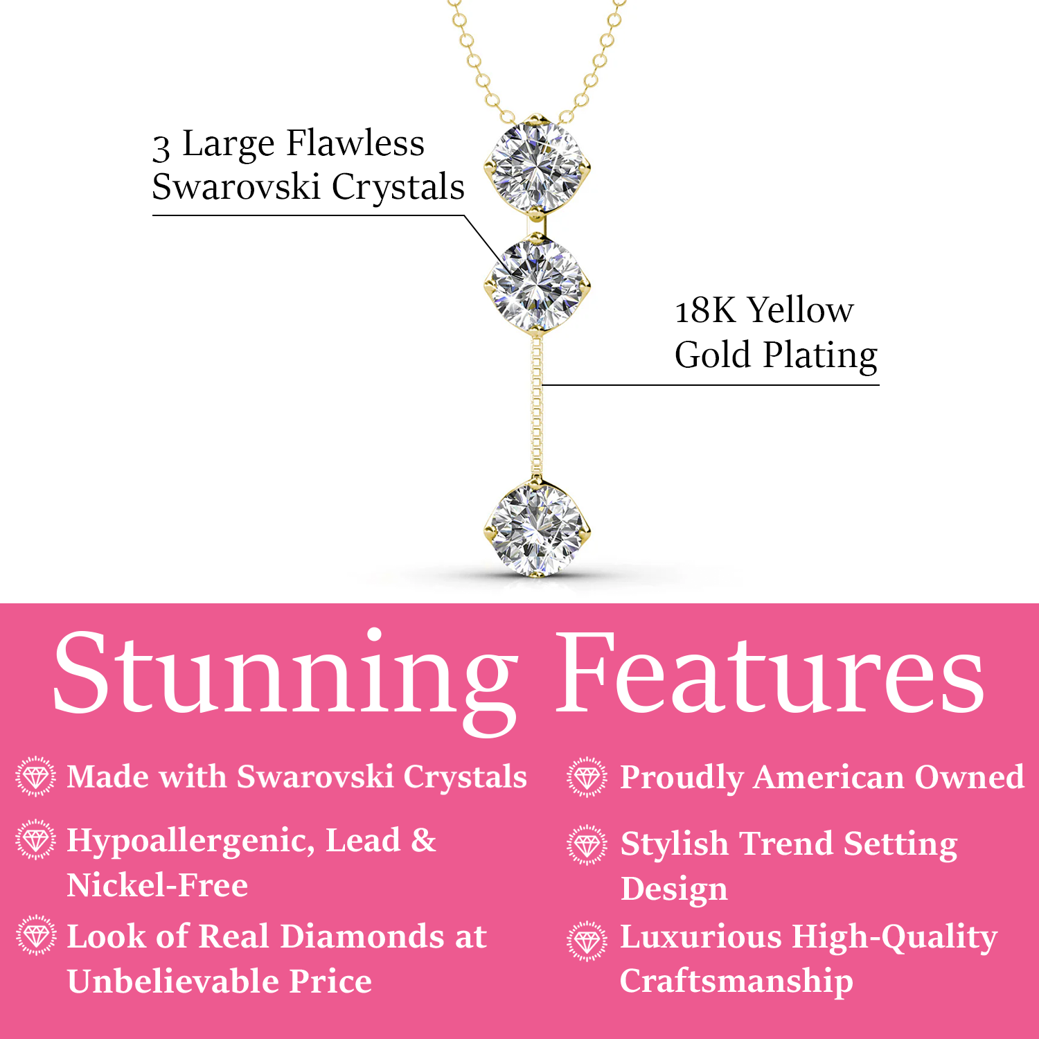 Sloane 18k White Gold Plated Drop Necklace with Swarovski Crystals