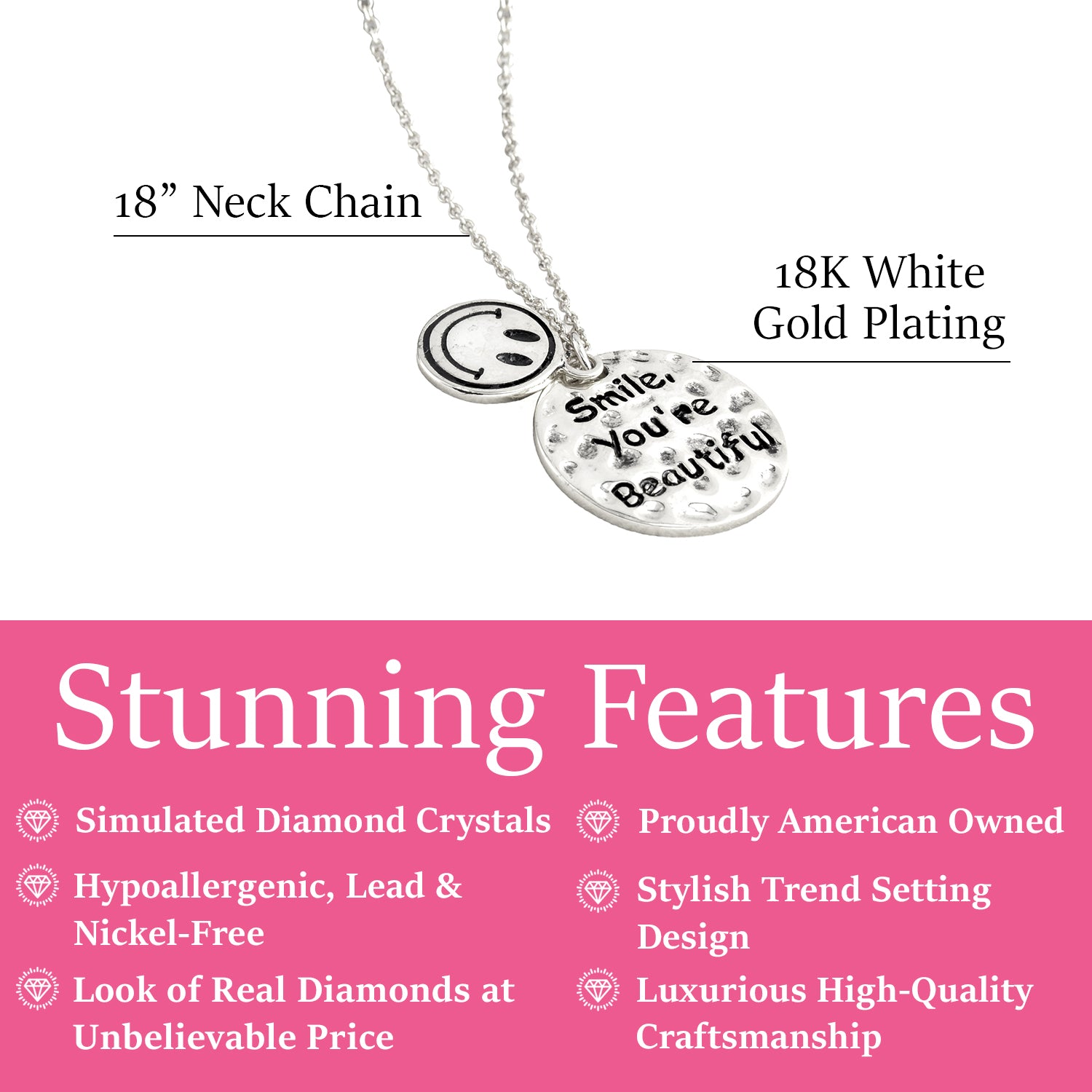 Smile 18k White Gold Plated Silver Pendant Necklace