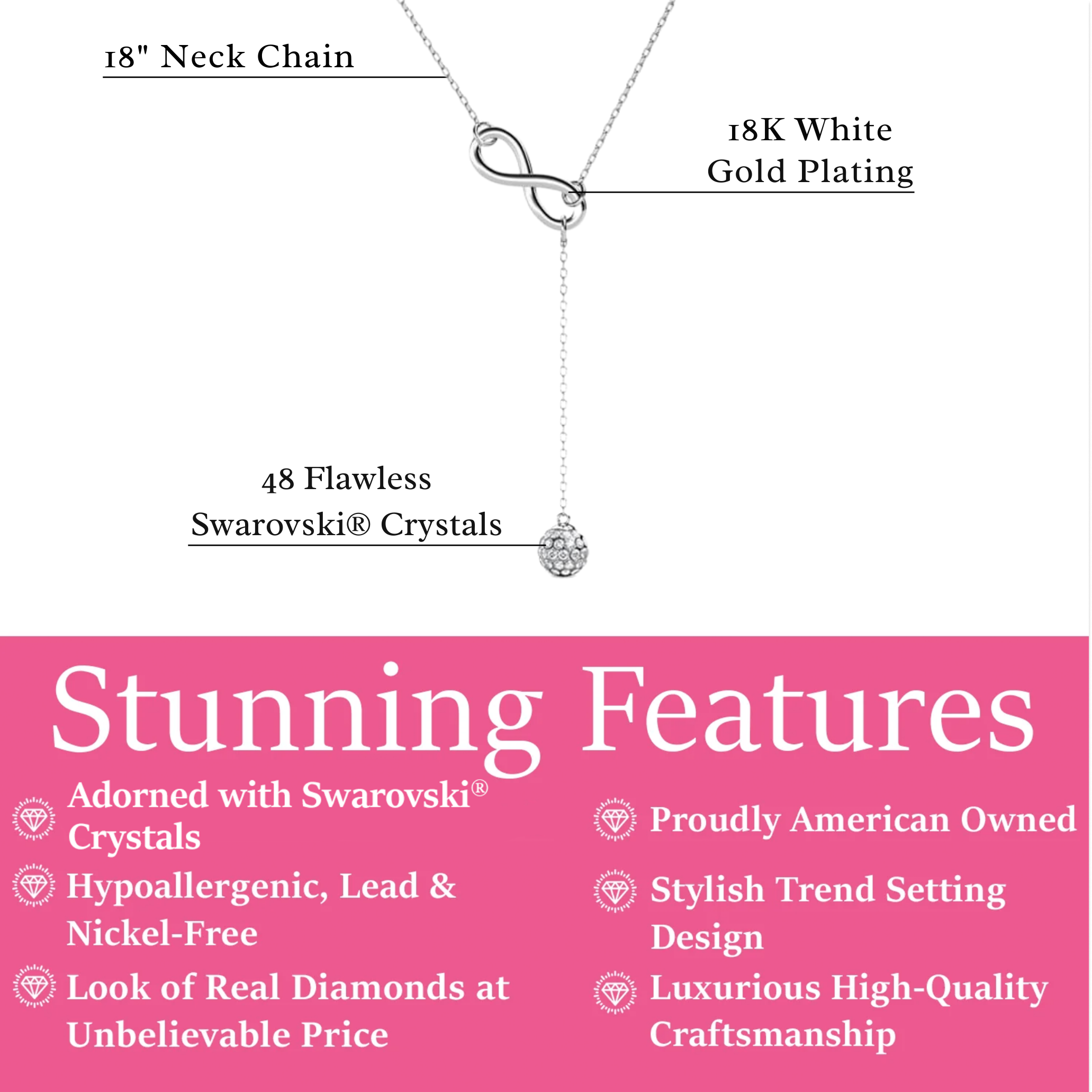 Sonya 18k White Gold Plated Silver Y-Necklace with Swarovski Crystals