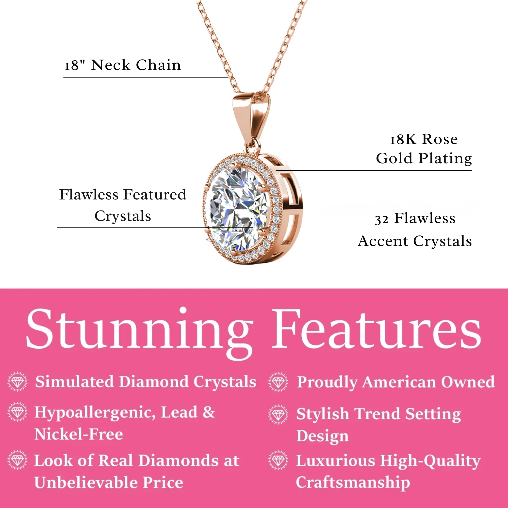 Sophia 18k White Gold Plated Pendant Necklace with Simulated Diamond Crystals