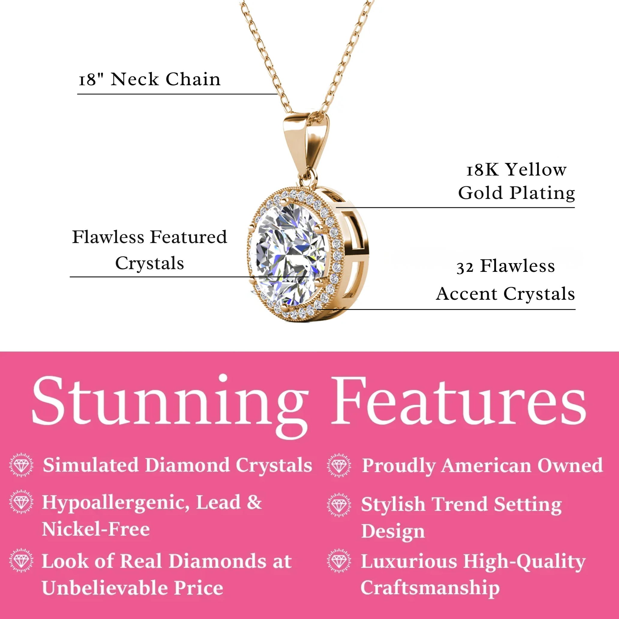 Sophia 18k White Gold Plated Pendant Necklace with Simulated Diamond Crystals