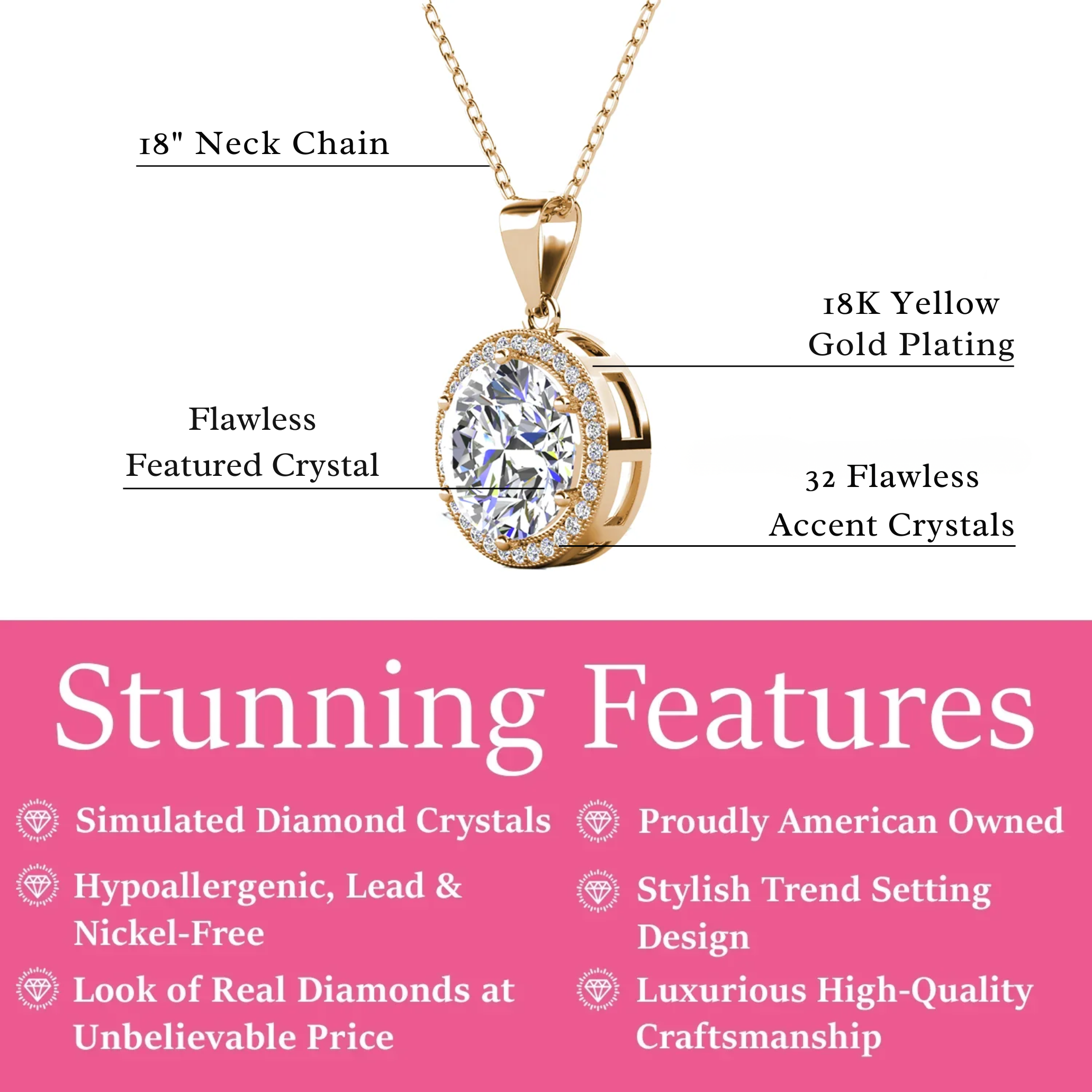 Sophia 18k White Gold Plated Pendant Necklace with Simulated Diamond Crystals