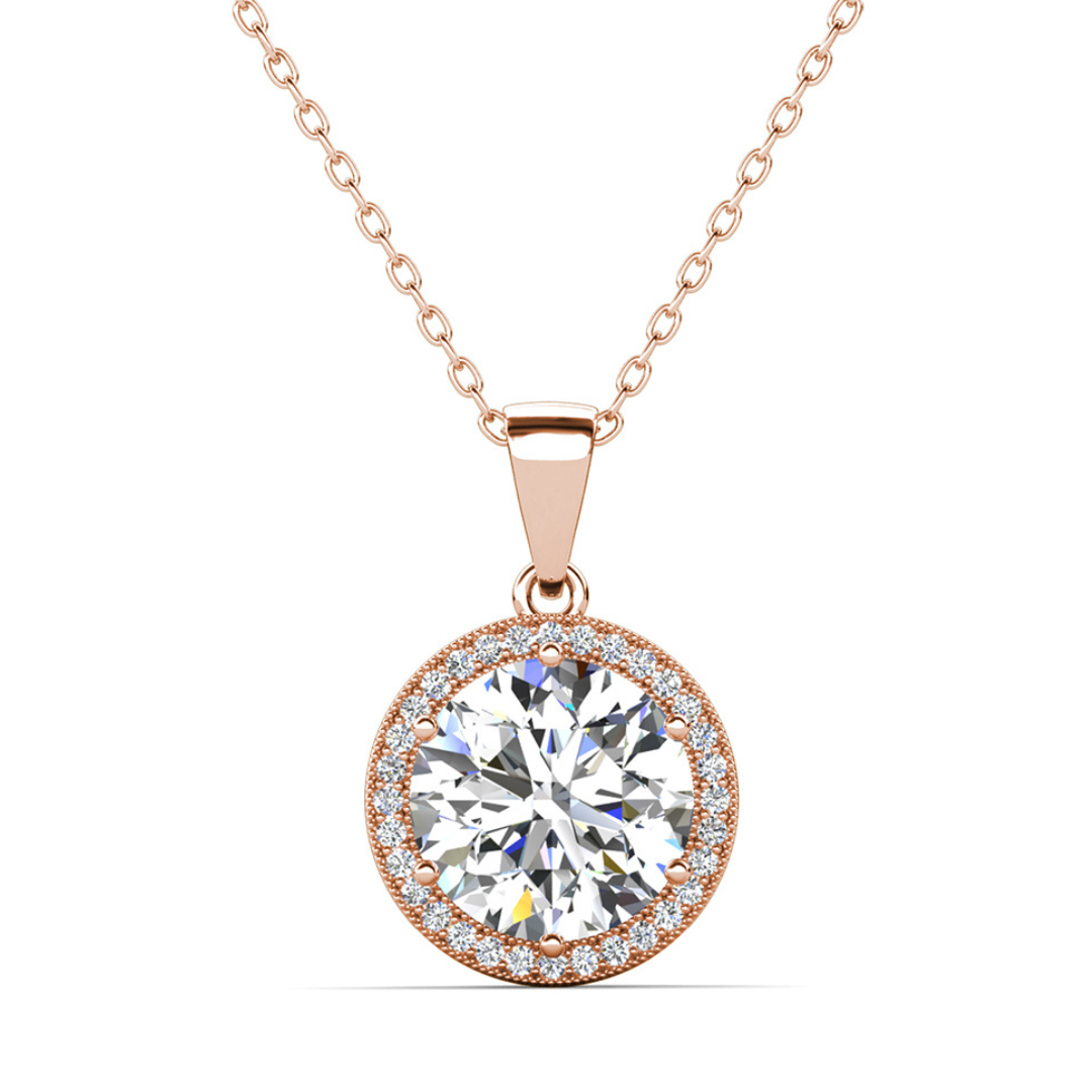 Mariah 18k Gold Round Cut  Halo Pendant Necklace  with Simulated Diamond Crystal