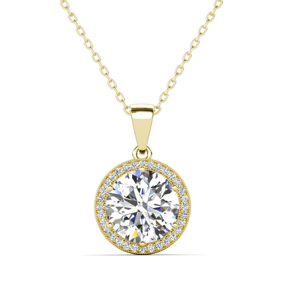 Mariah 18k Gold Round Cut  Halo Pendant Necklace  with Simulated Diamond Crystal