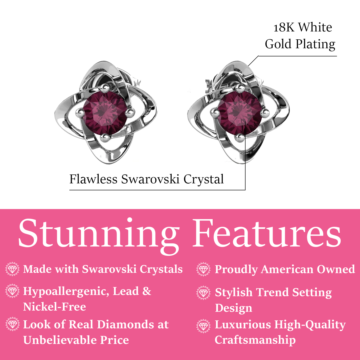 Infinity 18k White Gold Plated Birthstone Flower Earrings with Swarovski Crystals