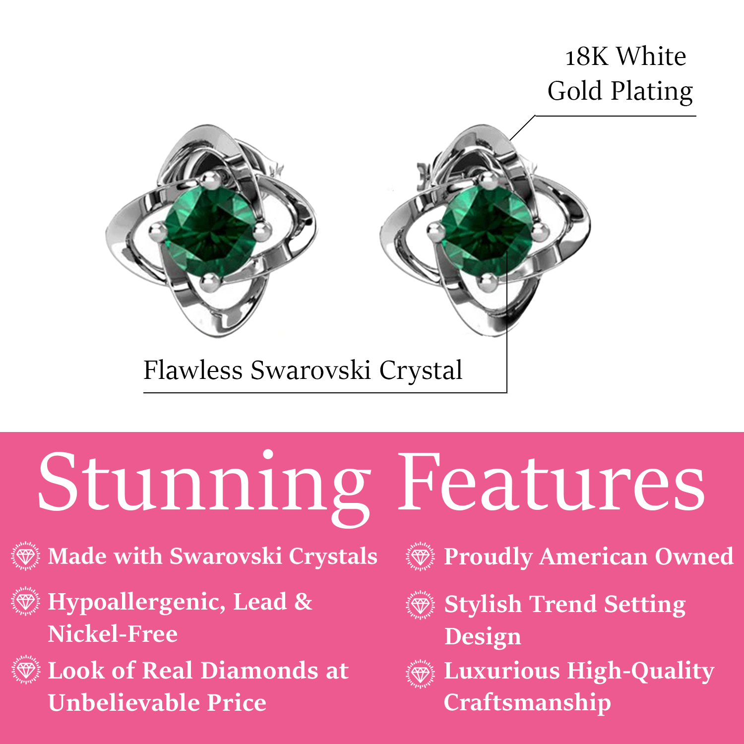 Infinity 18k White Gold Plated Birthstone Flower Earrings with Swarovski Crystals