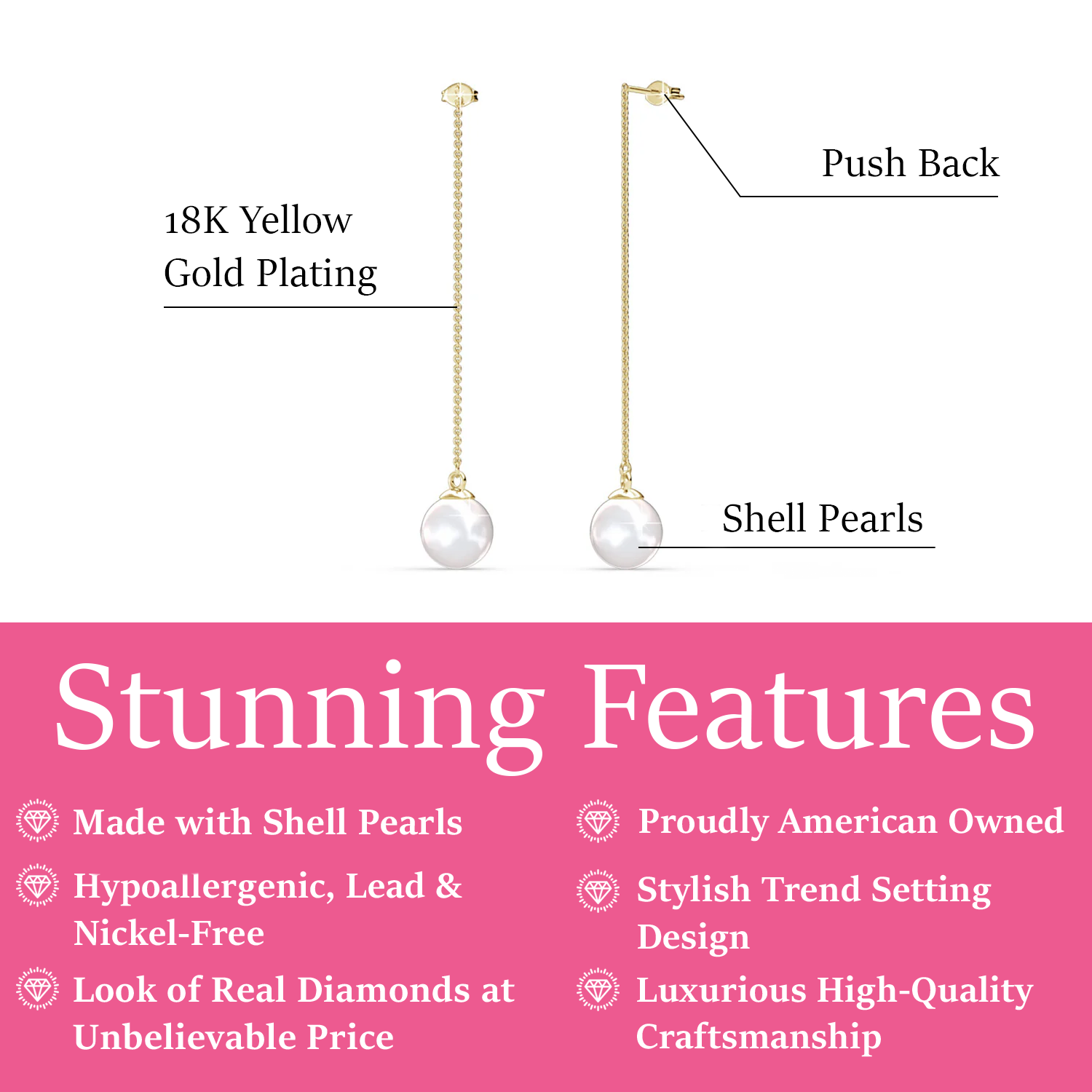 Aspen 18k White Gold Plated Pearl Dangle Earrings with Freshwater Pearl and Swarovski Crystals