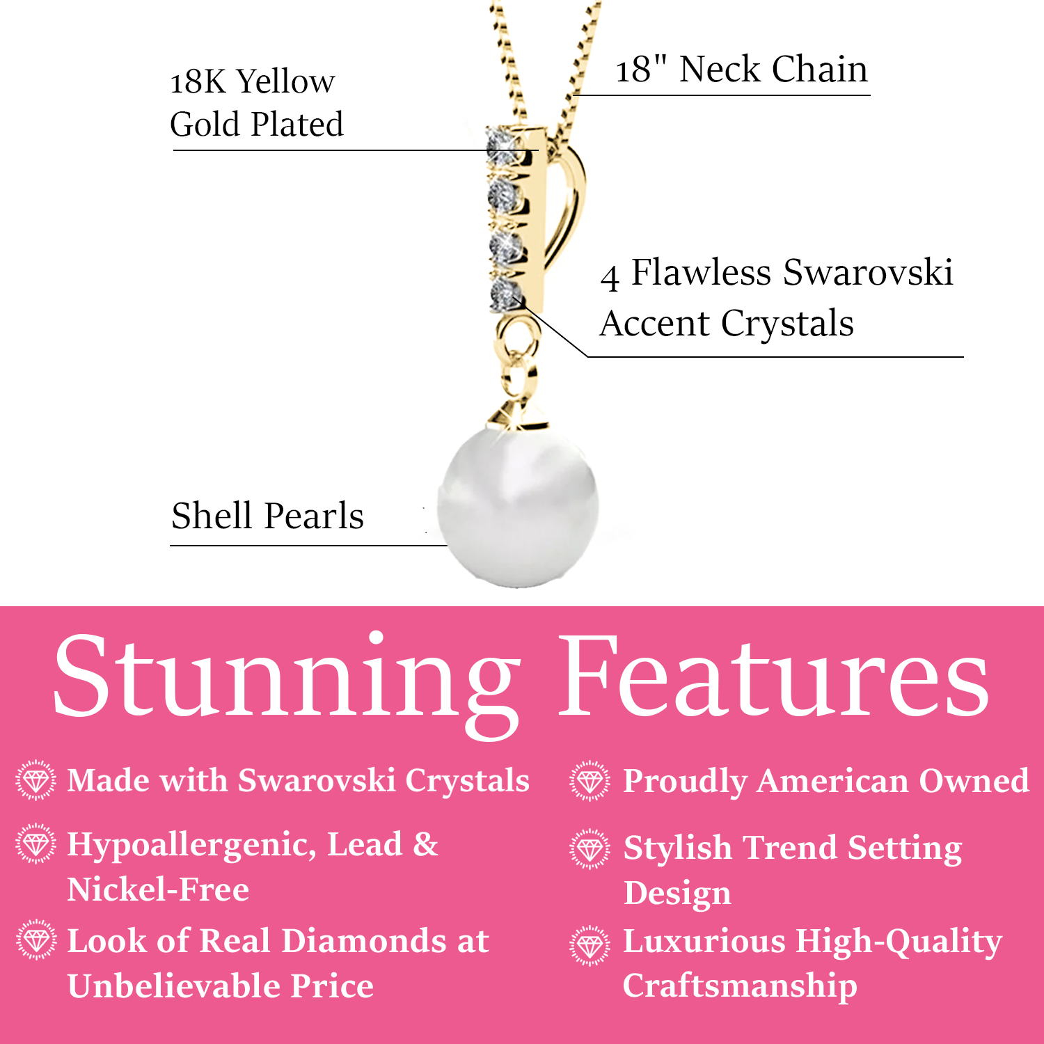 Gabrielle 18k White Gold Pearl Drop Pendant Necklace with Swarovski Crystals