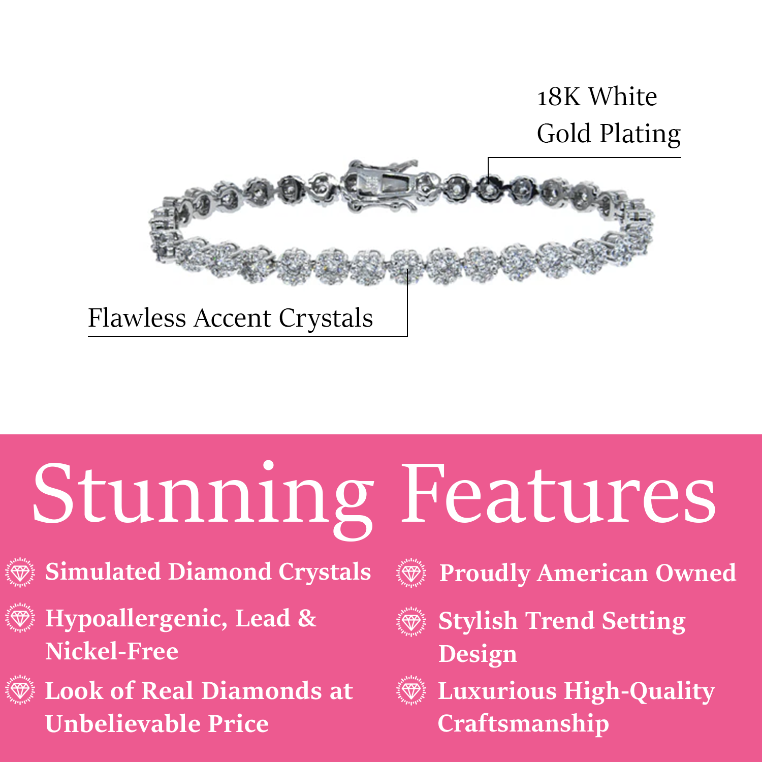 Ally 18k White Gold Plated Tennis Bracelet with Simulated Diamond Crystals