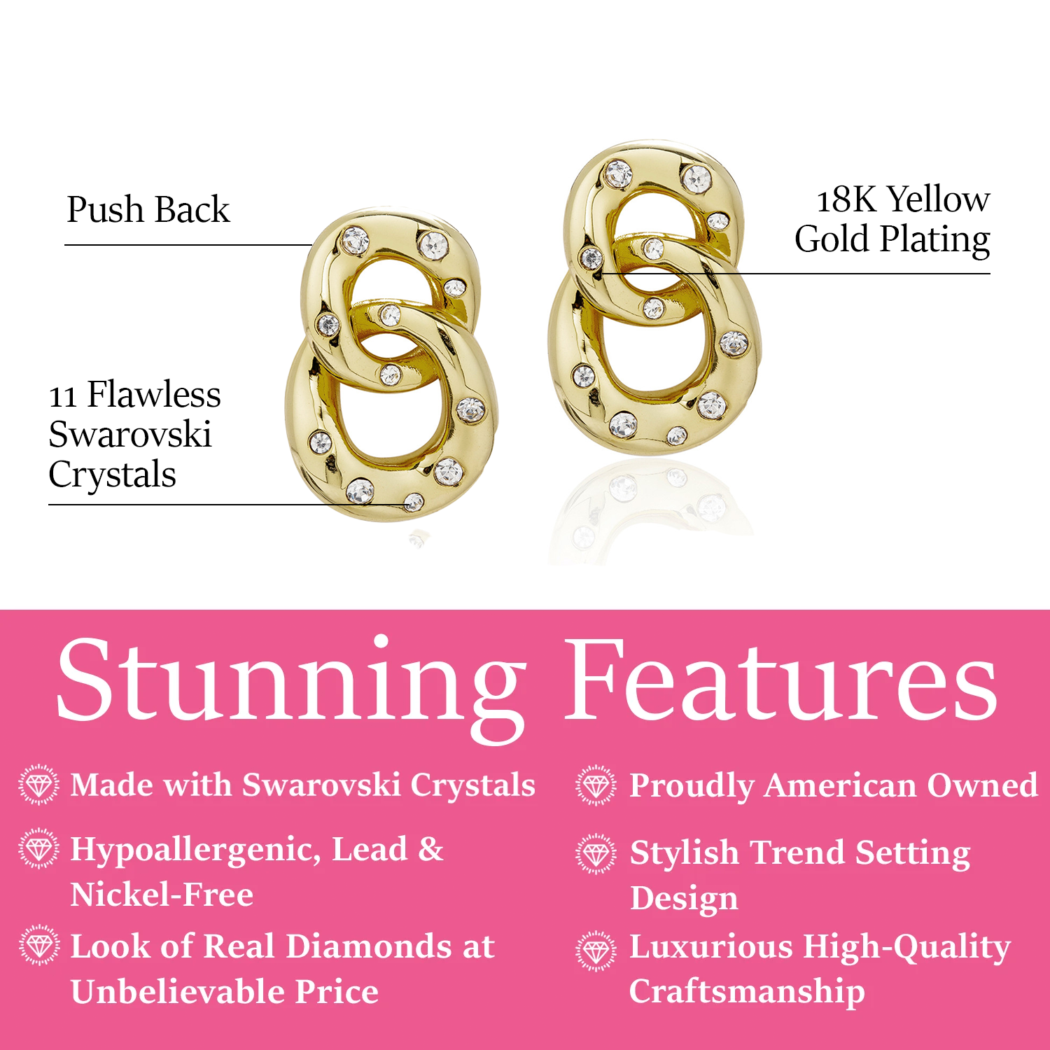 Bonnie 18k White Gold Double Link Chain Drop Earrings with Swarovski Crystals