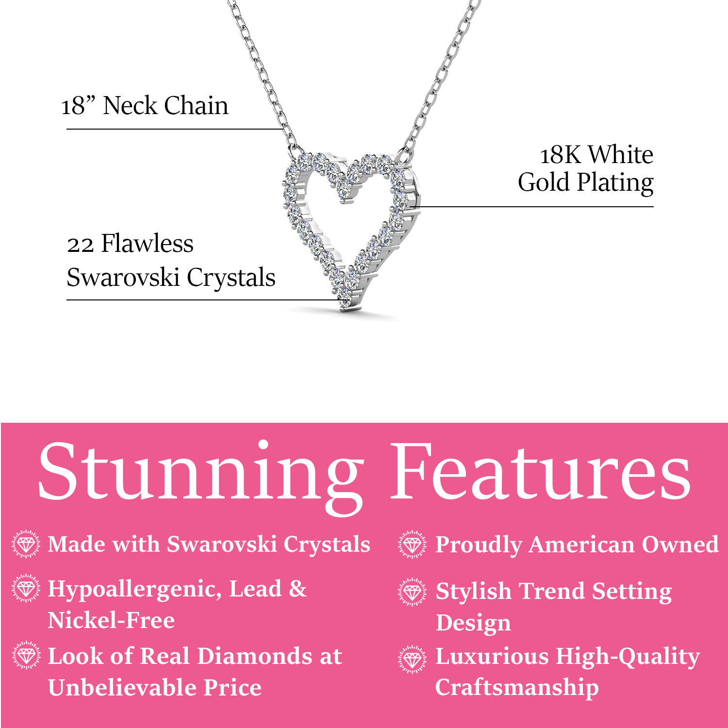 Bristol 18k White Gold Plated Heart Necklace with Swarovski Crystals