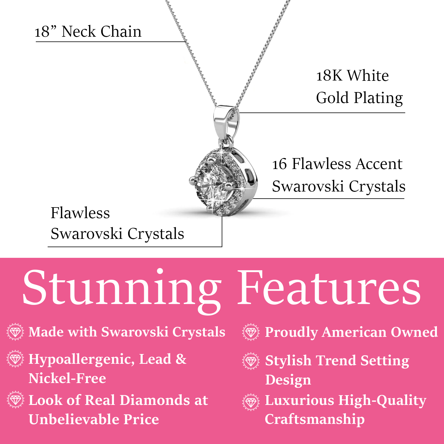 Celeste 18k White Gold Plated Pendant Necklace with Swarovski Crystals