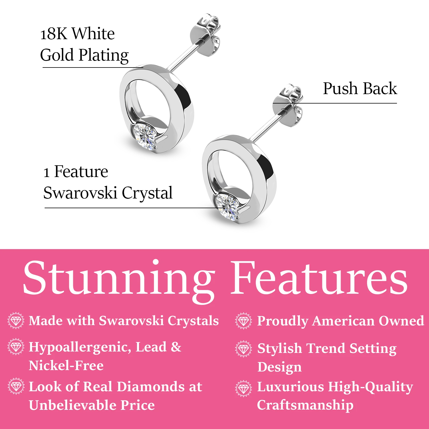 Dahlia 18k White Gold Plated 12mm Hoop Earrings with Swarovski Crystal