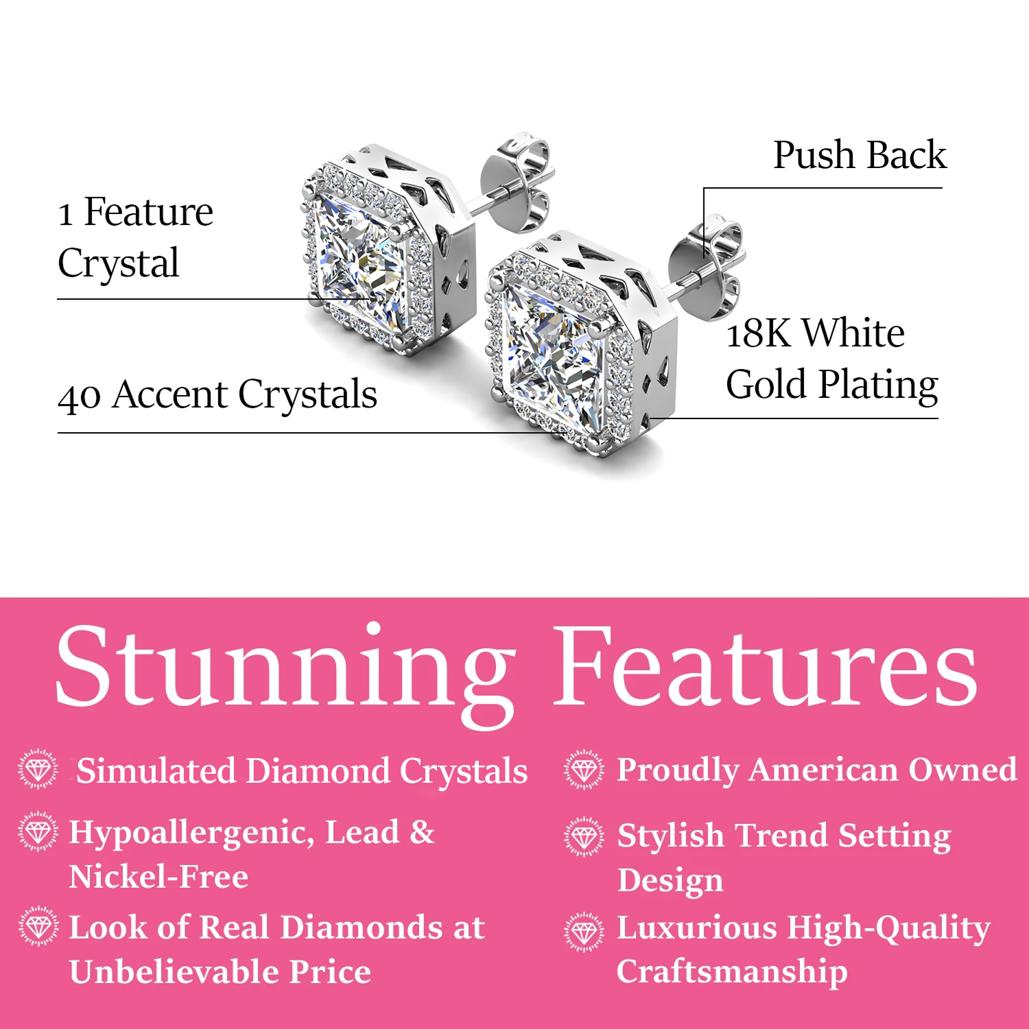 Estelle 18k White Gold Plated Halo Stud Earrings with Simulated Diamond Crystals