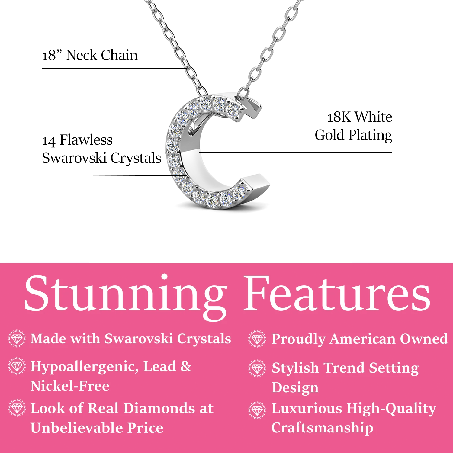 Ethereal Collection 18k White Gold Plated Initial Letter Pendant Necklace with Swarovski Crystals