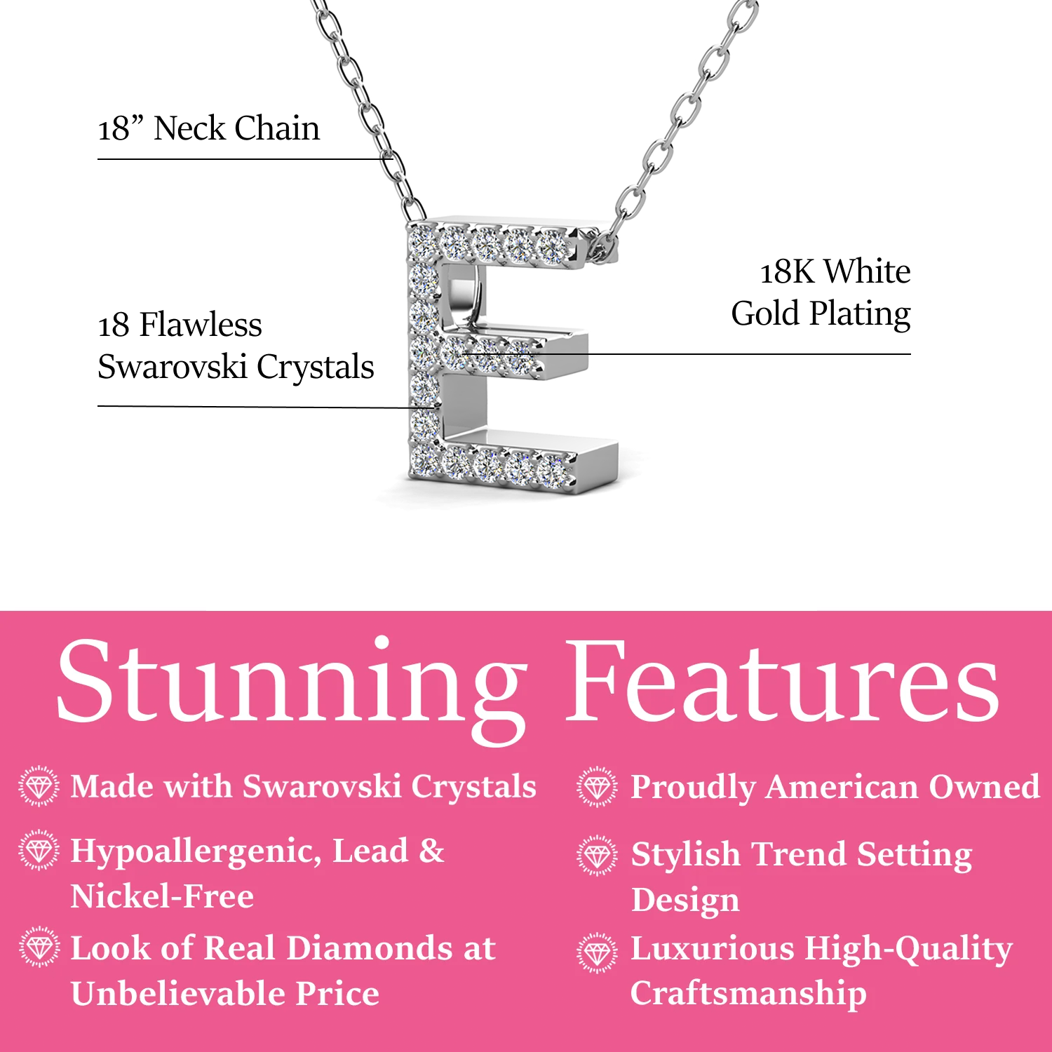 Ethereal Collection 18k White Gold Plated Initial Letter Pendant Necklace with Swarovski Crystals