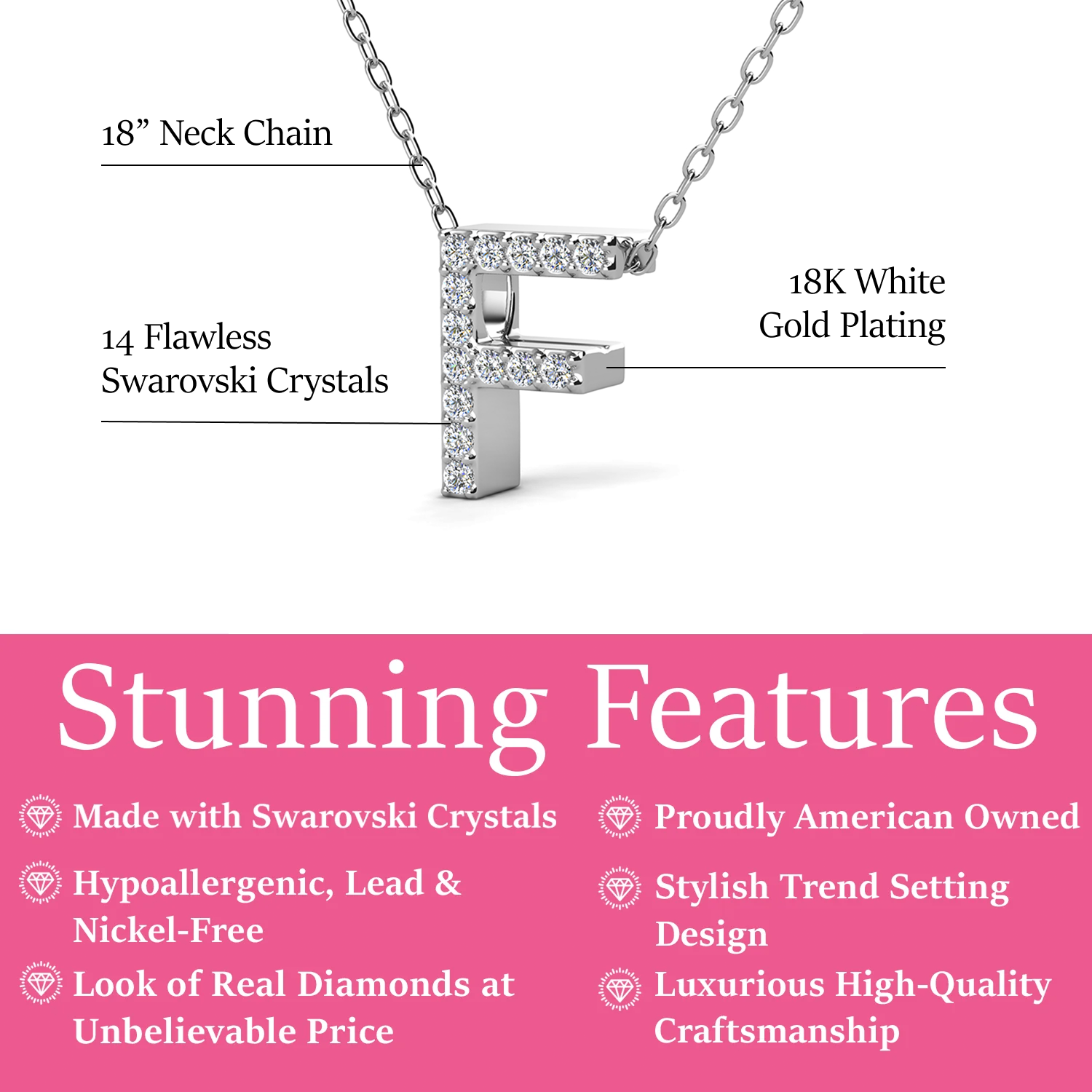Ethereal Collection 18k White Gold Plated Initial Letter Pendant Necklace with Swarovski Crystals