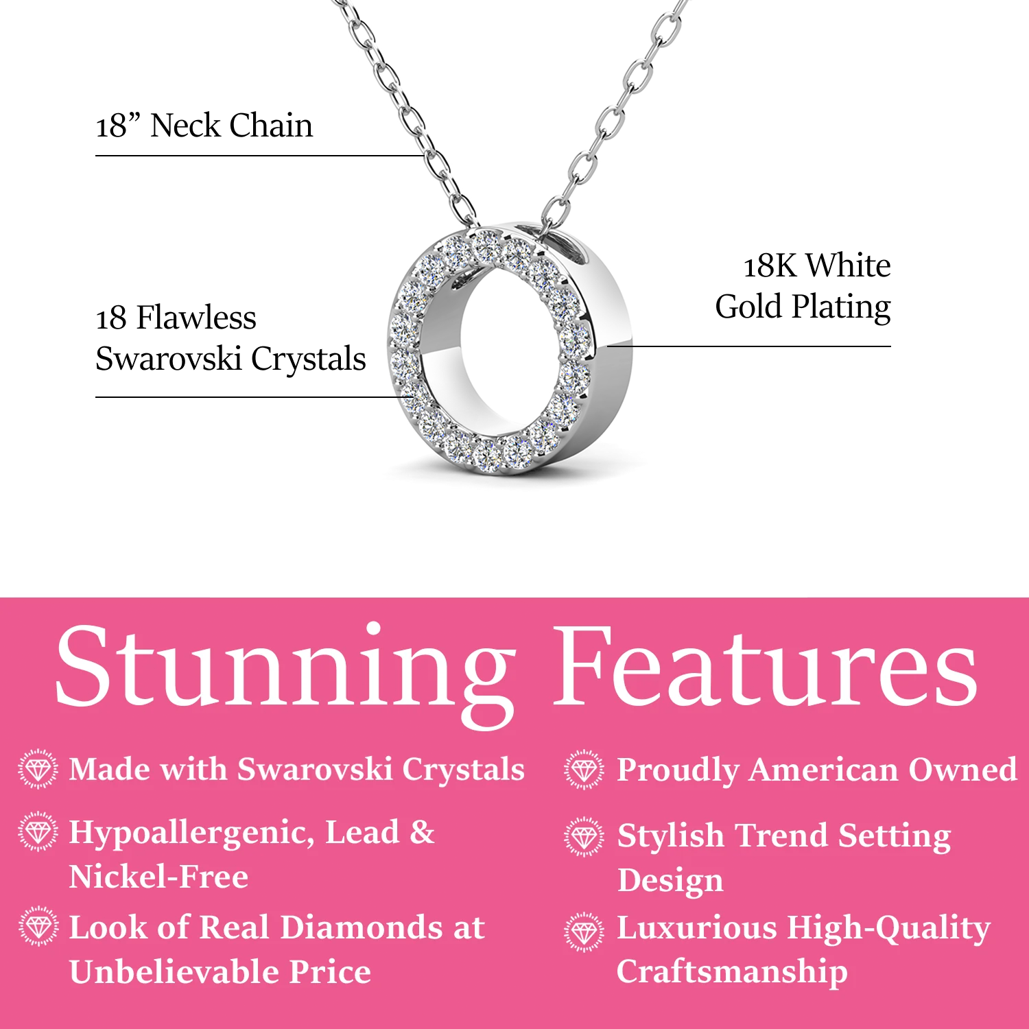 Ethereal Collection 18k White Gold Plated Initial Letter Pendant Necklace with Swarovski Crystals