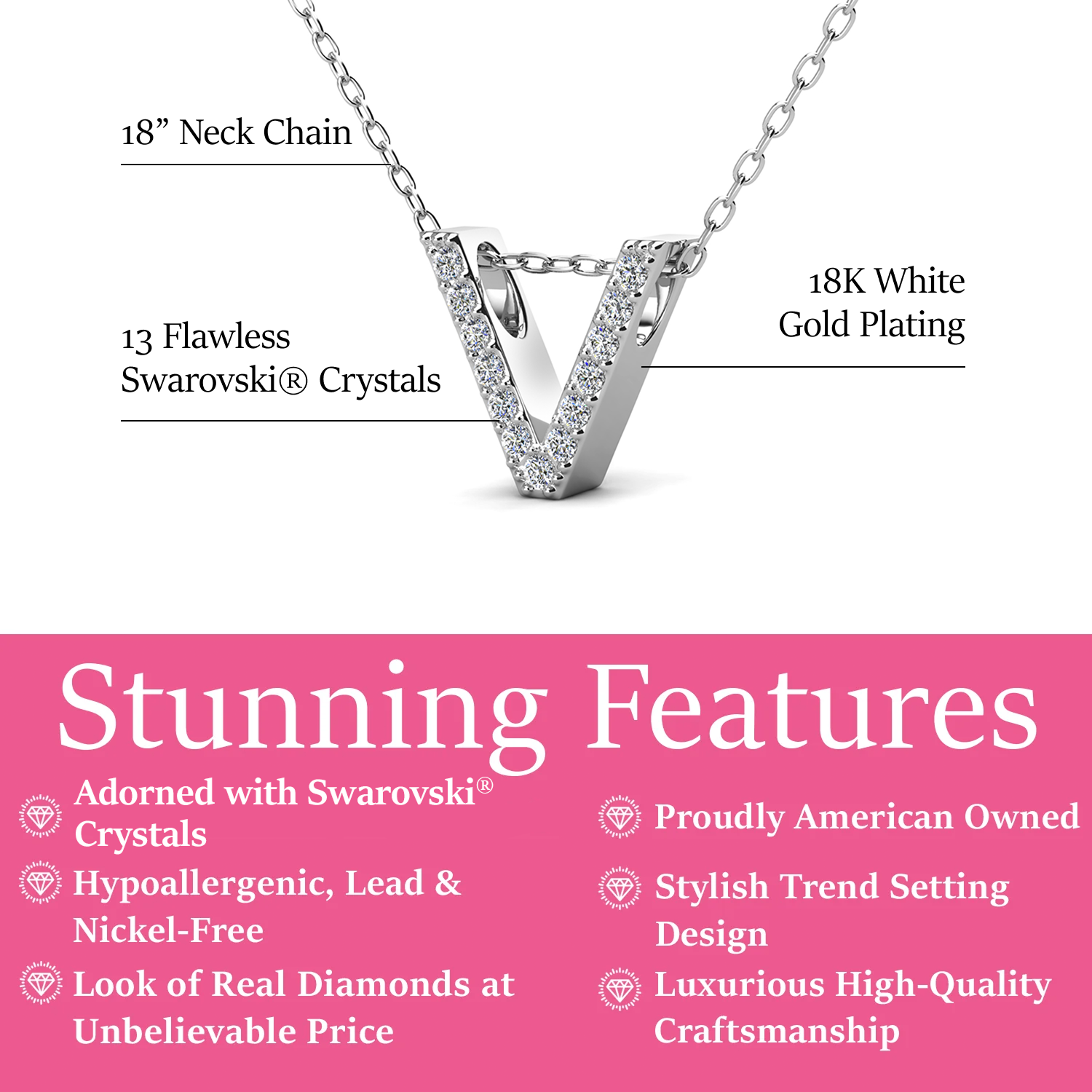 Ethereal Collection 18k White Gold Plated Initial Letter Pendant Necklace with Swarovski Crystals