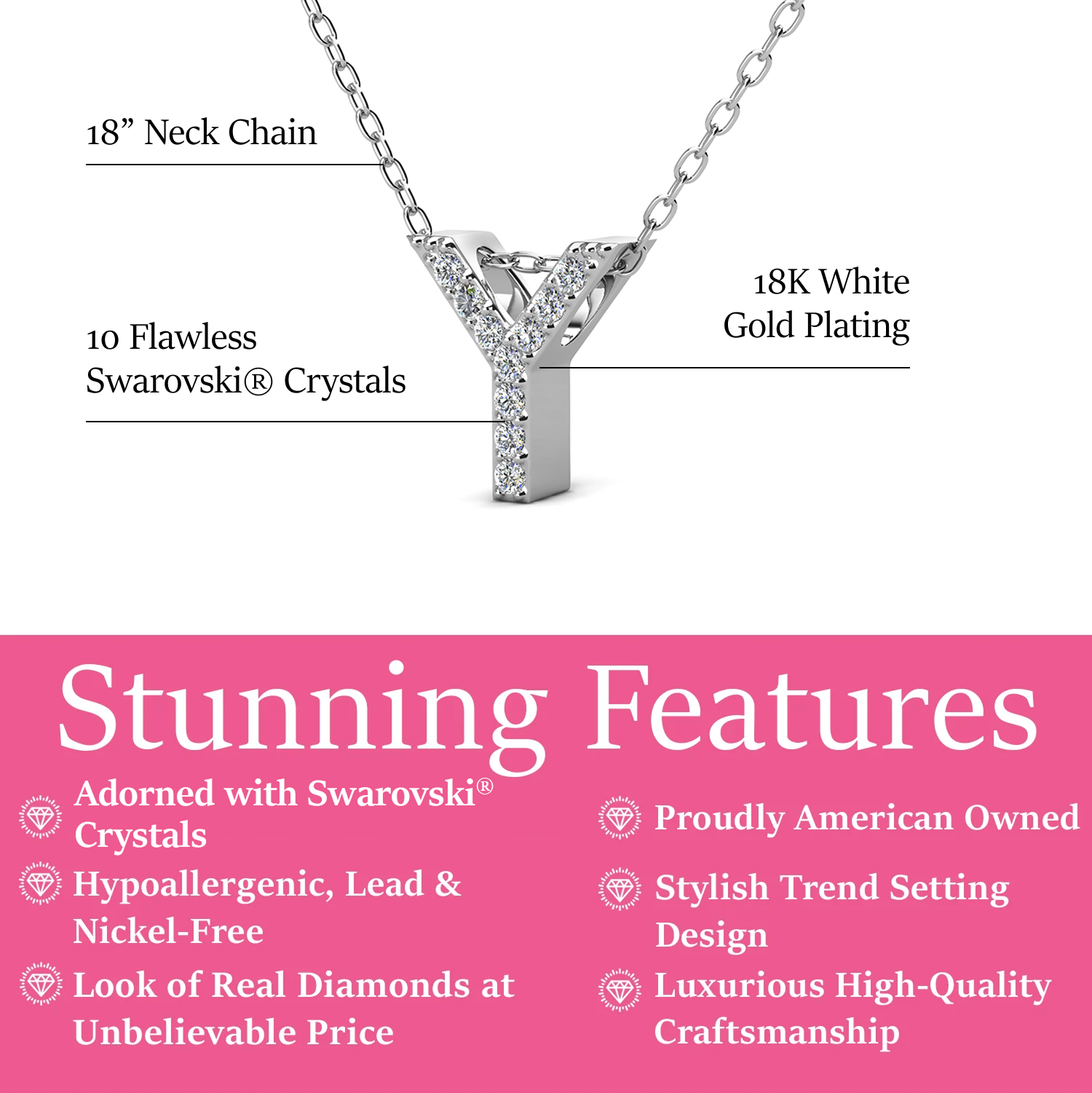 Ethereal Collection 18k White Gold Plated Initial Letter Pendant Necklace with Swarovski Crystals