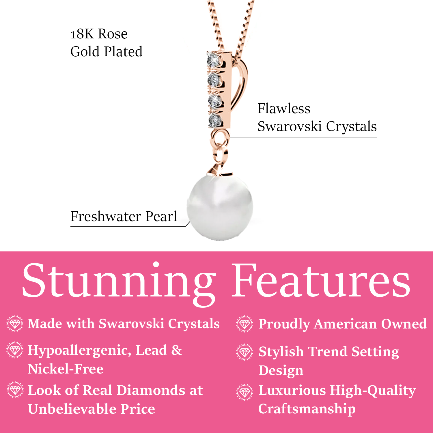 Gabrielle 18k White Gold Pearl Drop Pendant Necklace with Swarovski Crystals