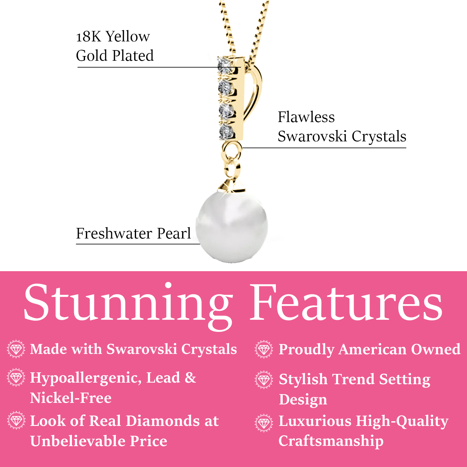 Gabrielle 18k White Gold Pearl Drop Pendant Necklace with Swarovski Crystals