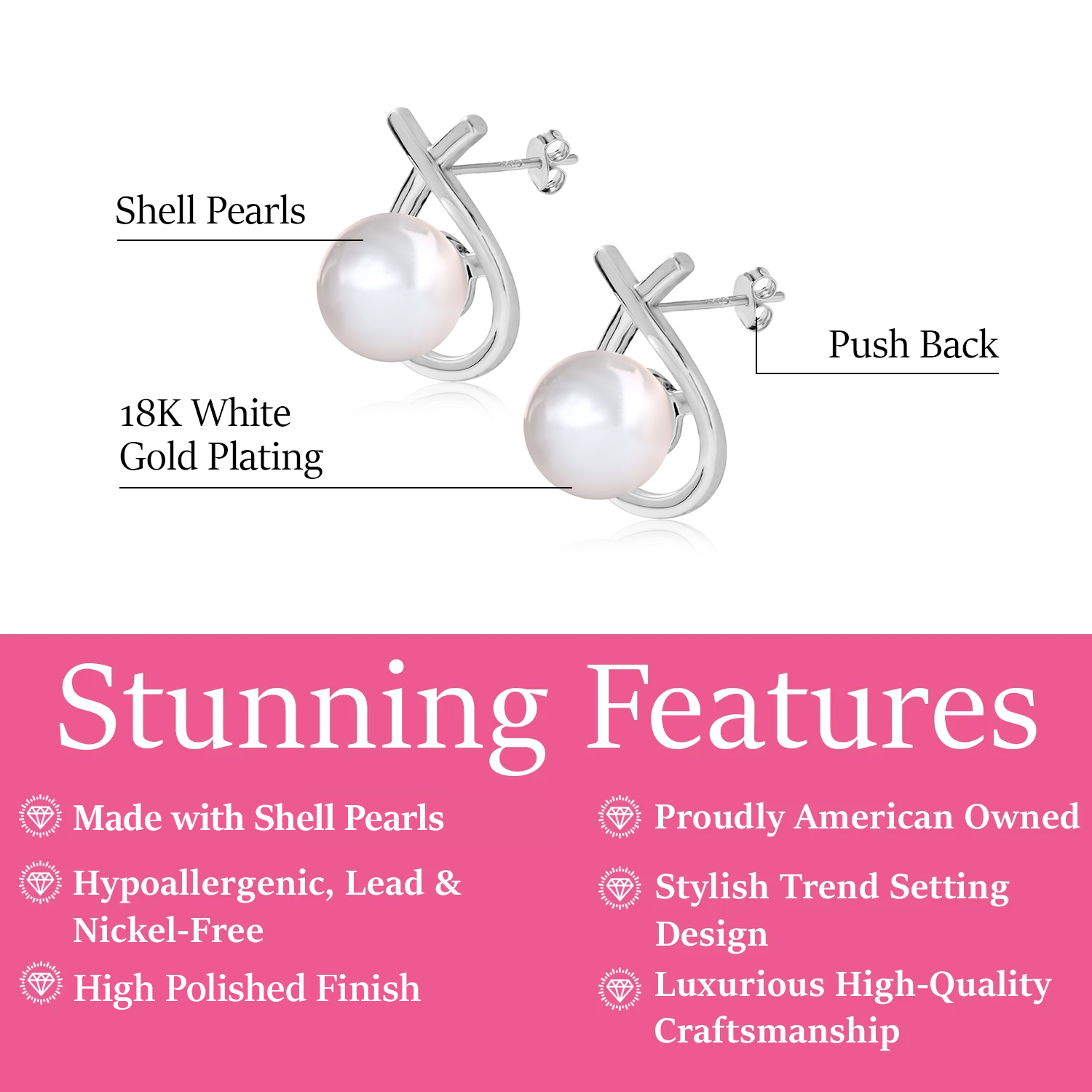 Greta 18k White Gold Plated Teardrop Pearl Stud Earrings