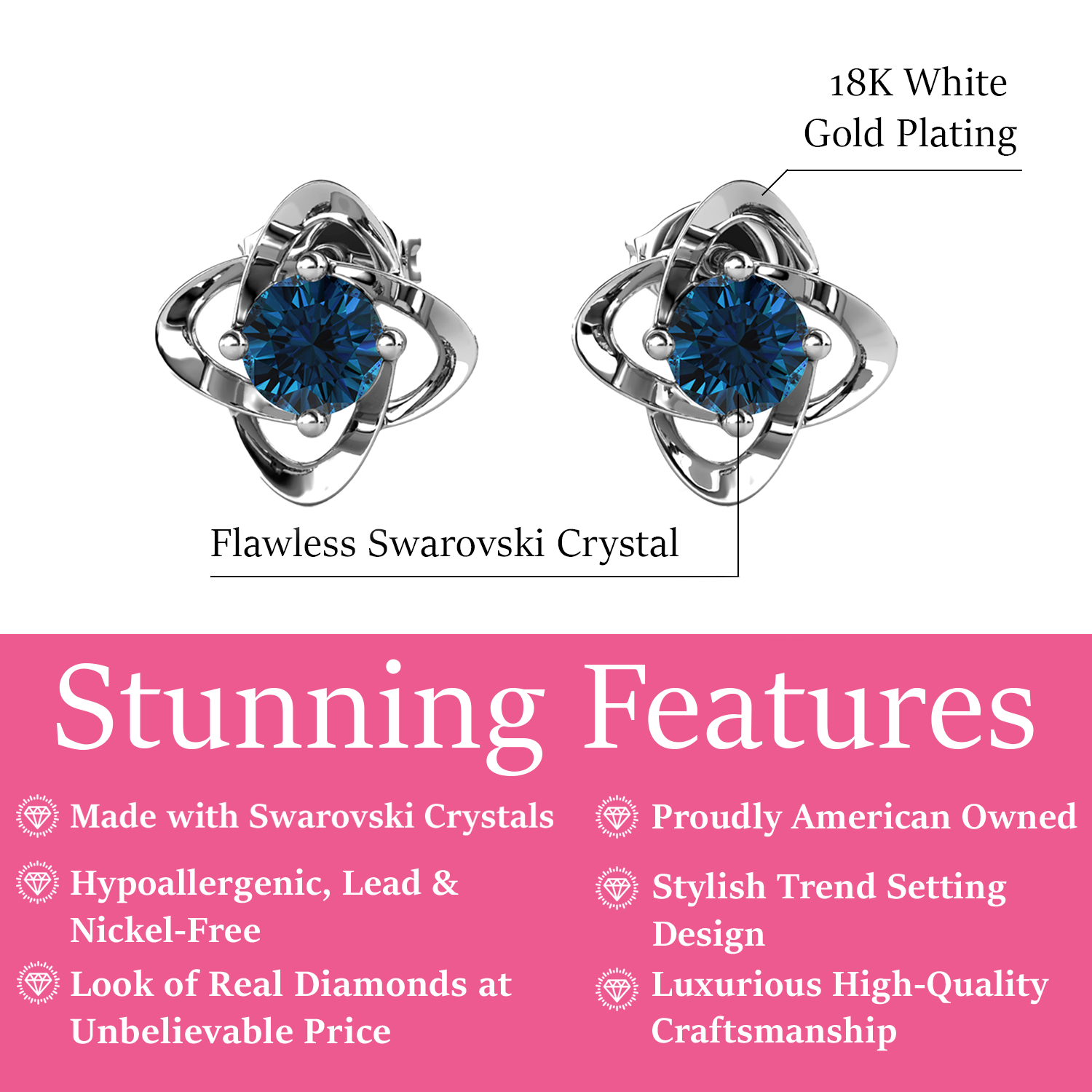 Infinity 18k White Gold Plated Birthstone Flower Earrings with Swarovski Crystals