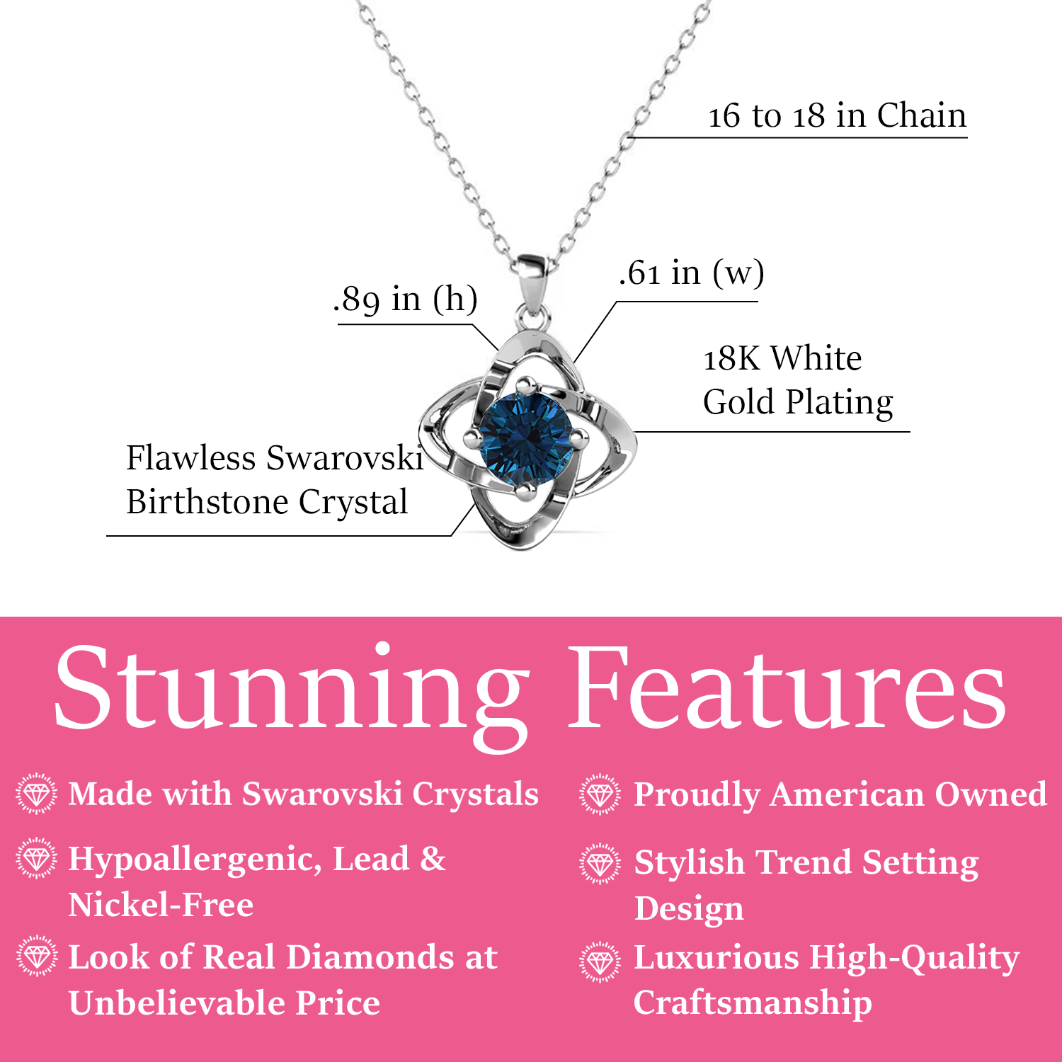 Infinity 18k White Gold Plated Birthstone Flower Necklace with Swarovski Crystal