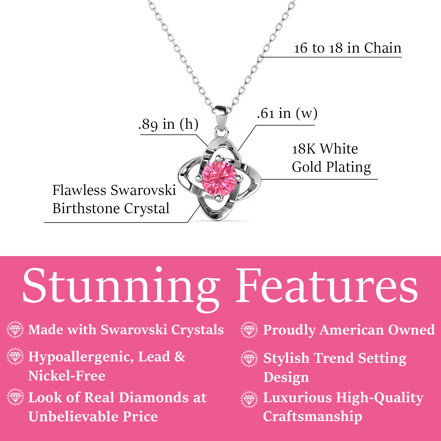 Infinity 18k White Gold Plated Birthstone Flower Necklace with Swarovski Crystal