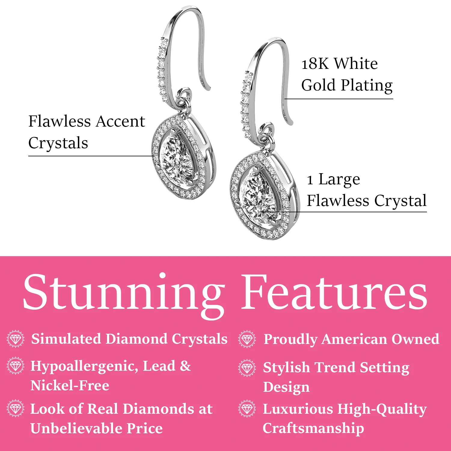 Isabel 18k White Gold Plated Halo Teardrop Earrings with Simulated Diamond Crystals