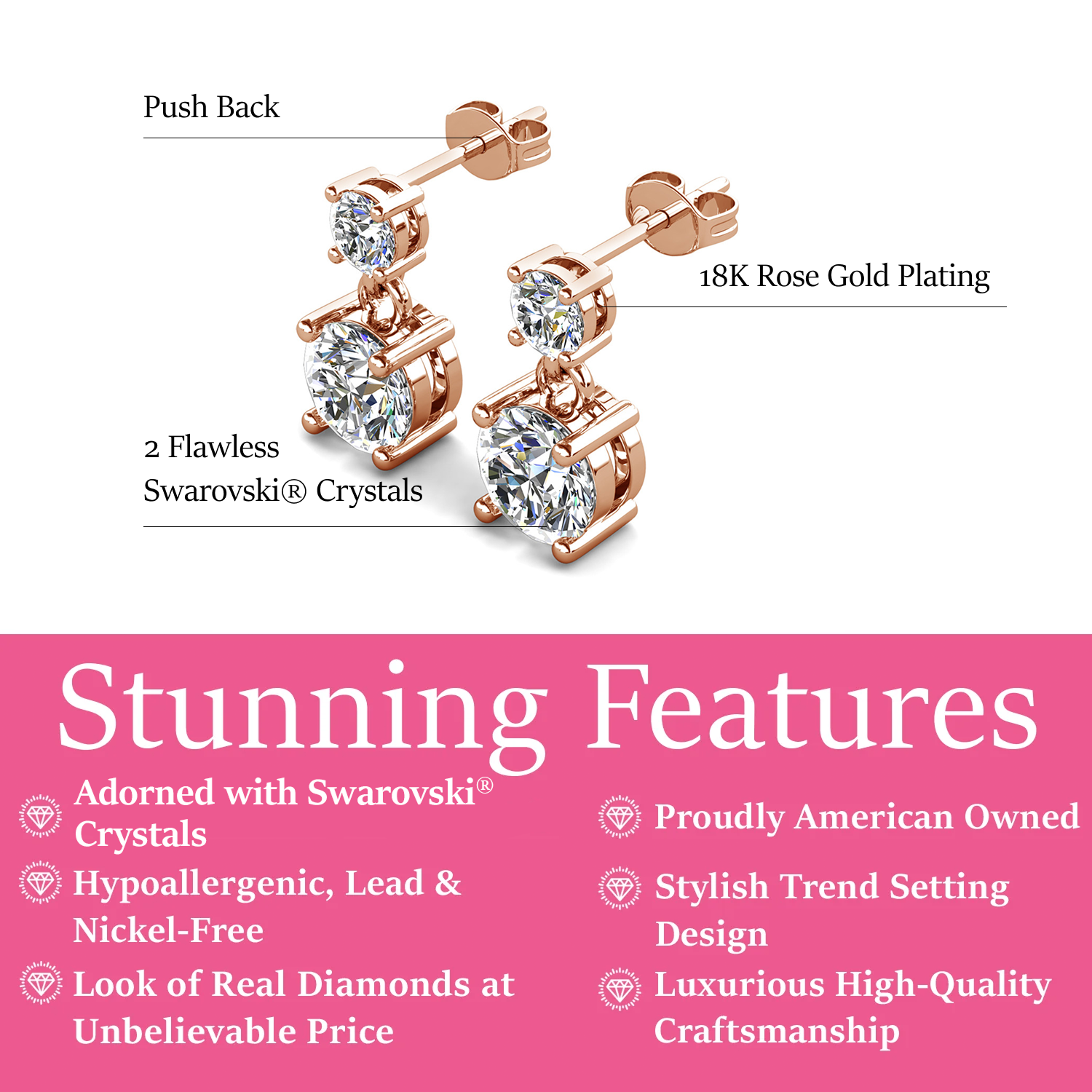 Jasmine 18k White Gold Plated Drop Earrings with Swarovski Crystals