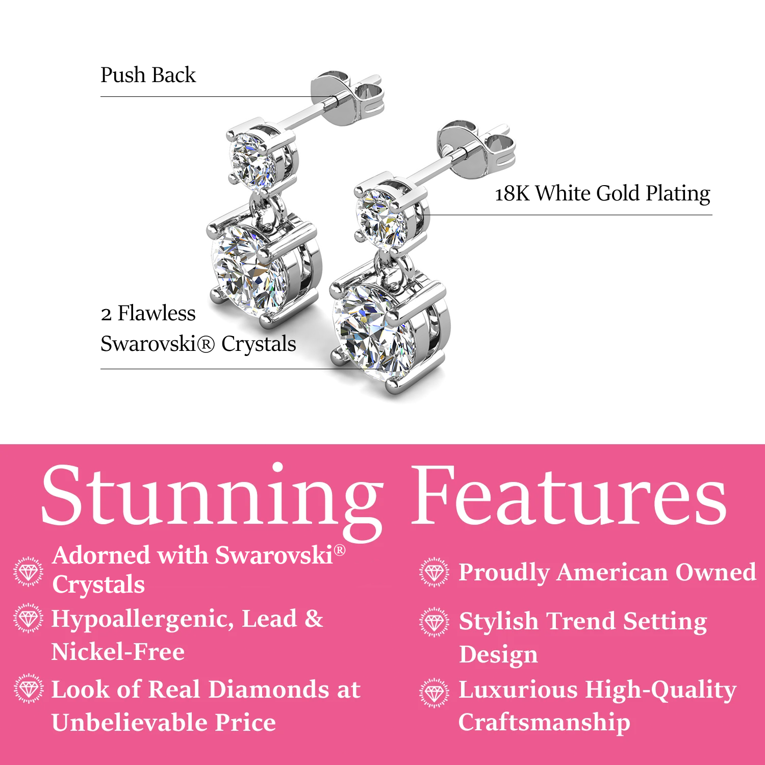 Jasmine 18k White Gold Plated Drop Earrings with Swarovski Crystals