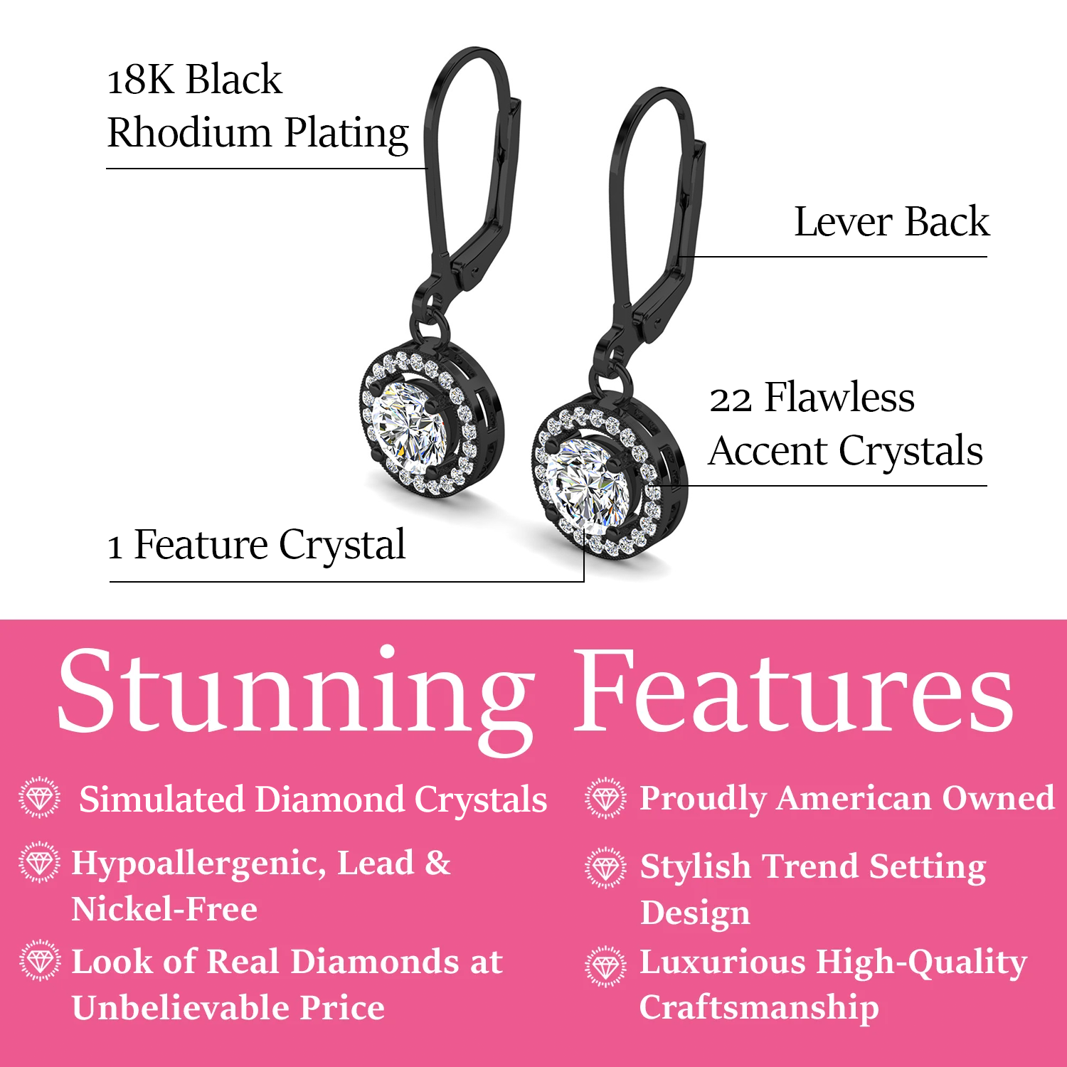 Juliana 18k White Gold Plated Halo Dangle Earrings with Round Cut Simulated Diamond Crystals