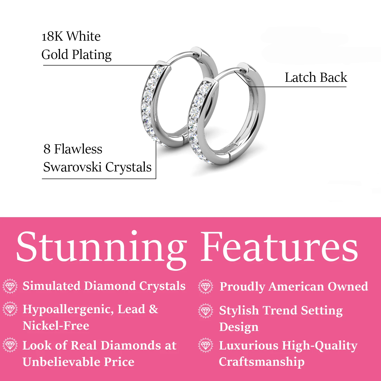 Leslie 18k White Gold Plated 10mm-40mm Hoop Earrings with Swarovski Crystals