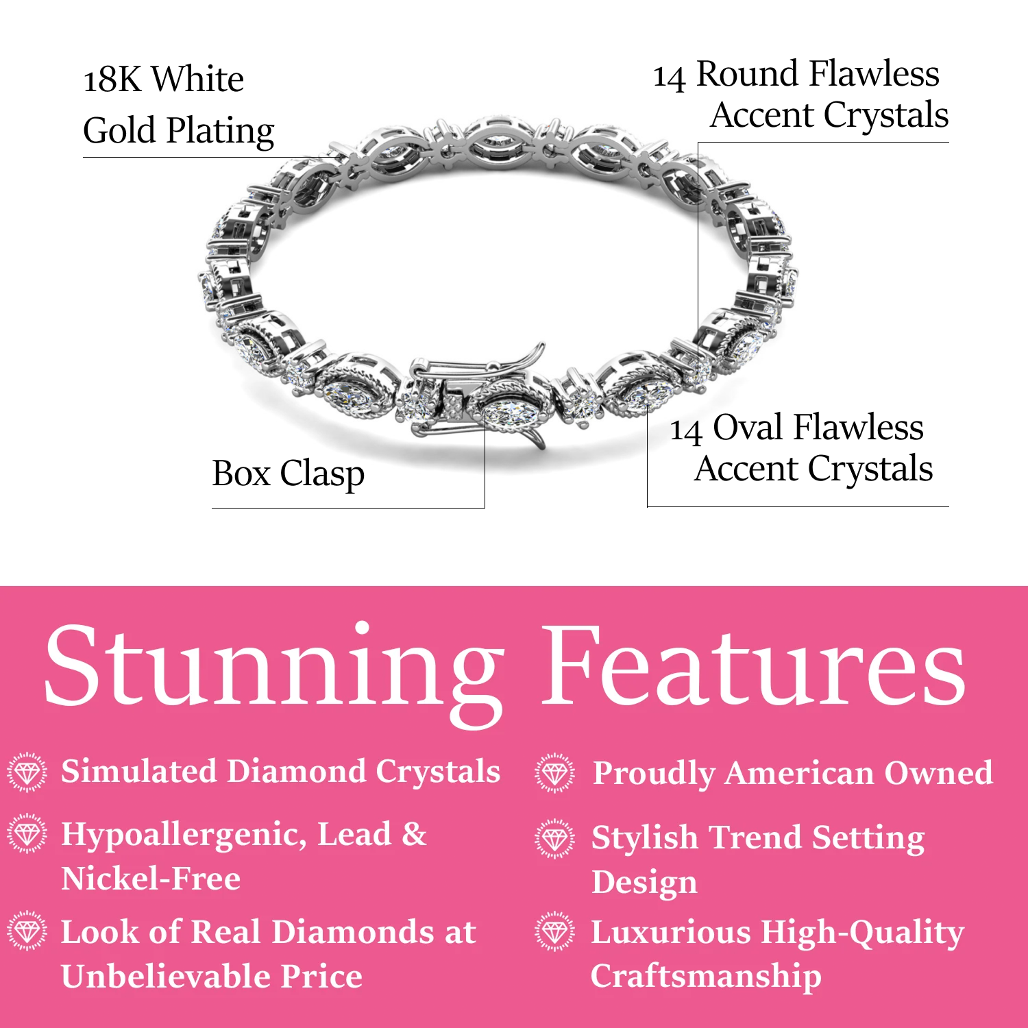 Moira 18k White Gold Plated Tennis Bracelet with Simulated Diamond Crystals