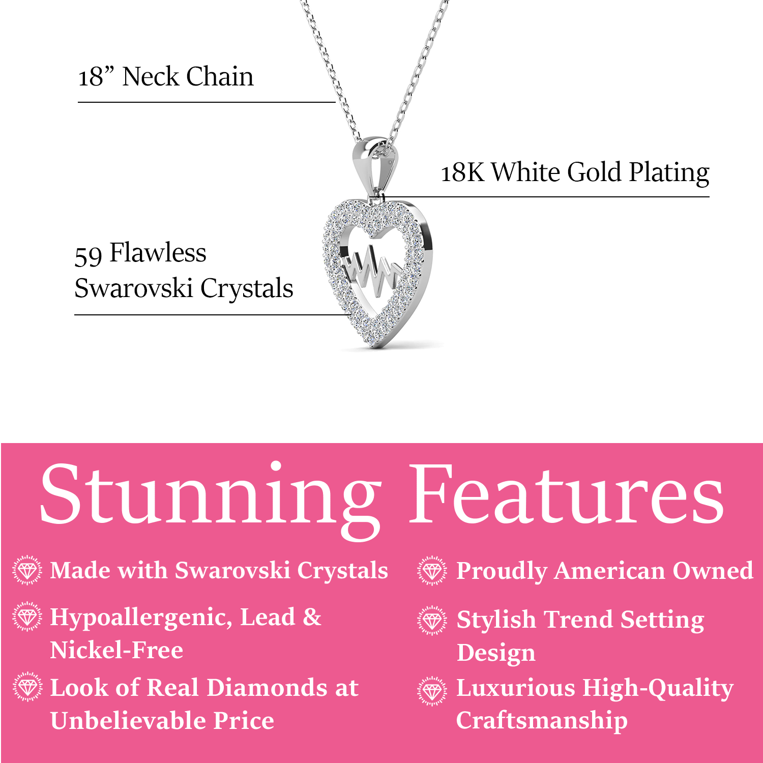 Molly 18k White Gold Plated Heart Necklace with Swarovski Crystals