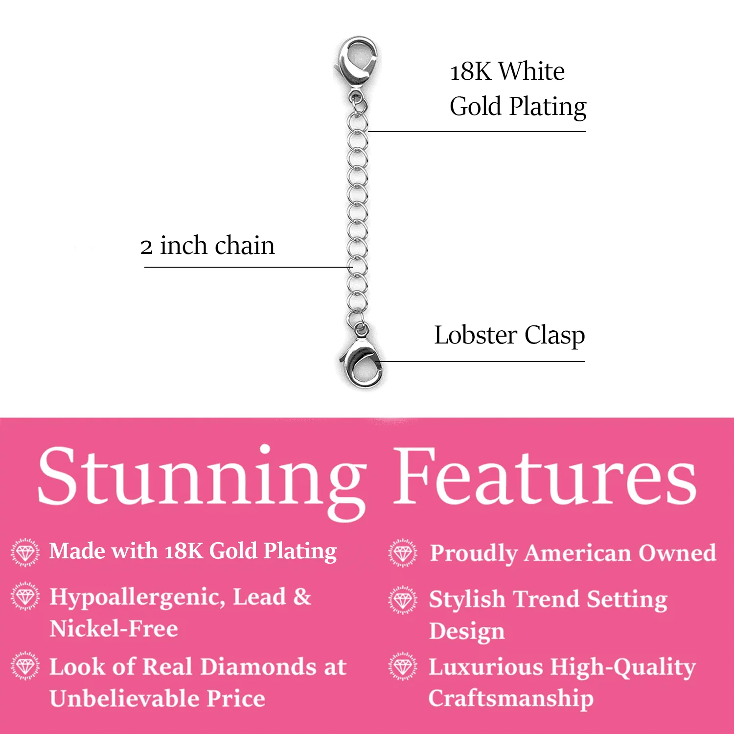 Cate & Chloe 18k White Gold Plated Necklace Extender