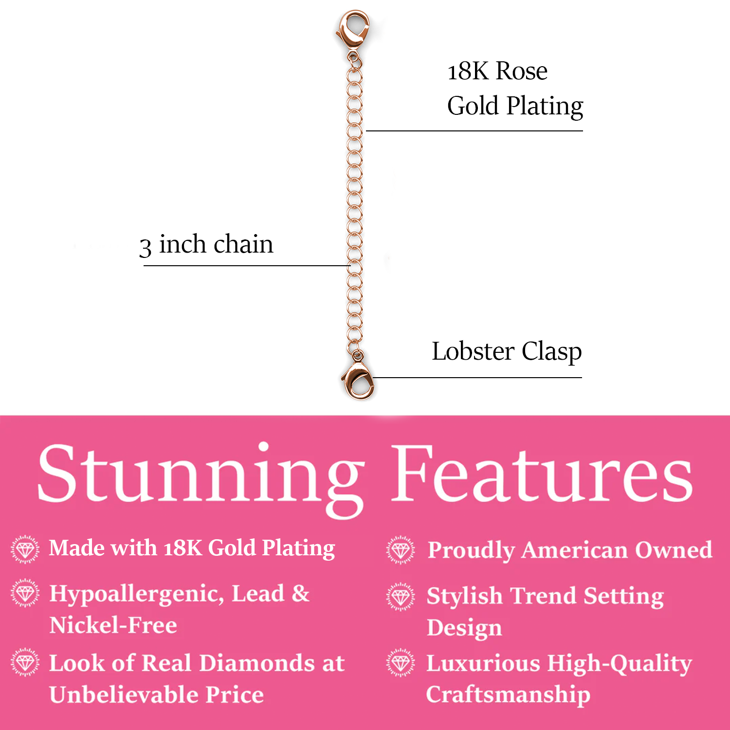 Cate & Chloe 18k White Gold Plated Necklace Extender