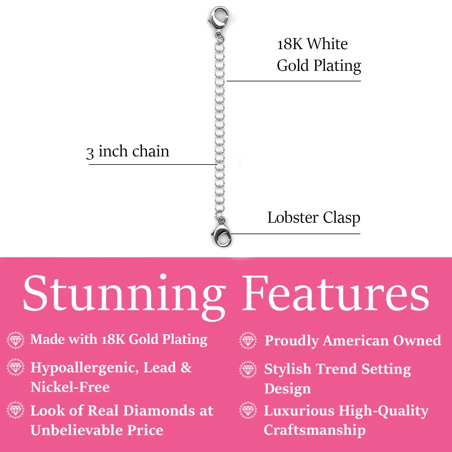Cate & Chloe 18k White Gold Plated Necklace Extender