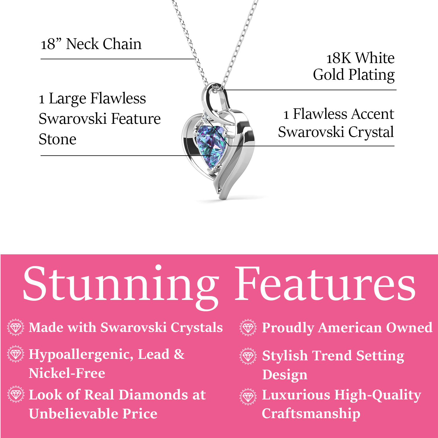 Regina 18k White Gold Plated Blue Heart Necklace with Swarovski Crystals