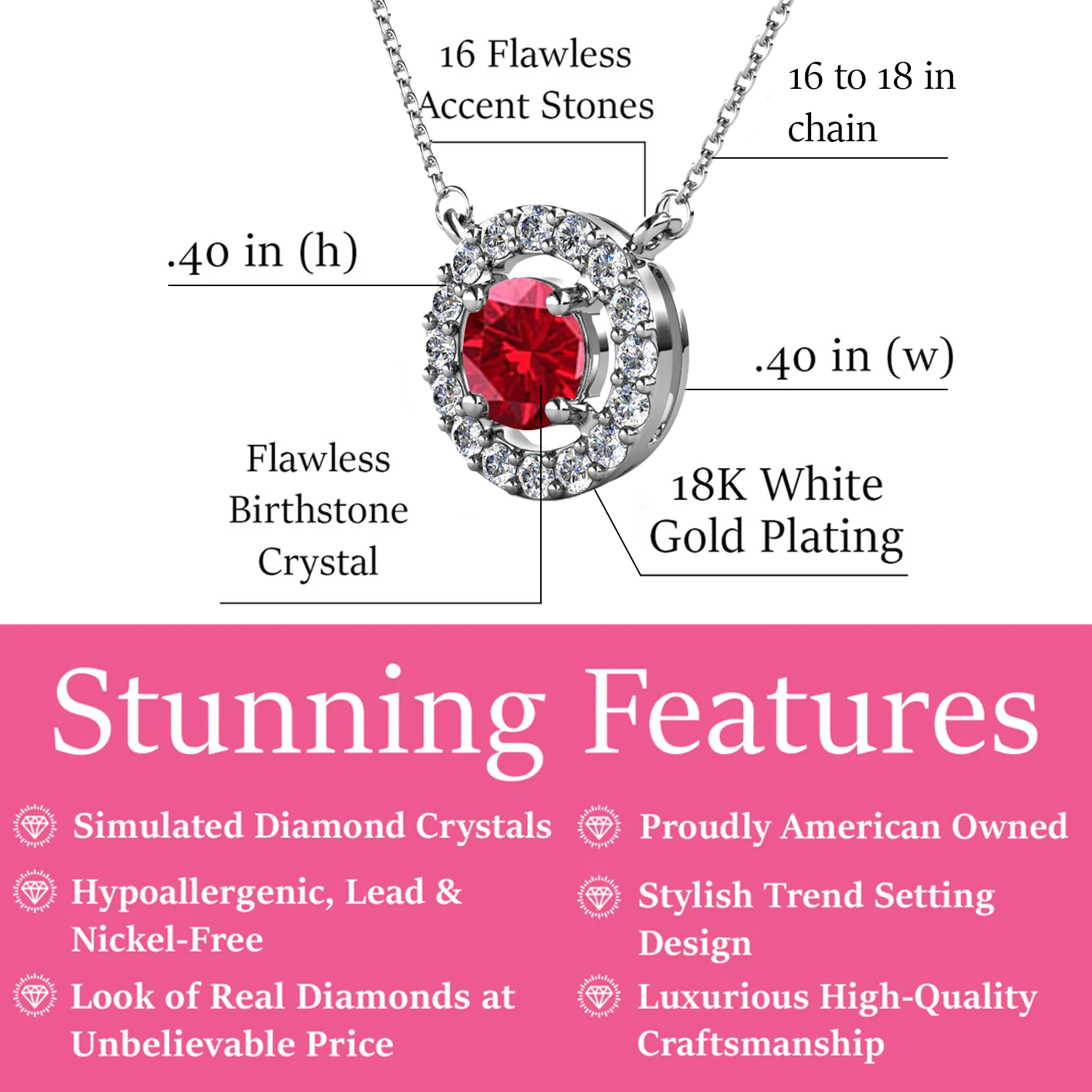 Royal 18k White Gold Plated Birthstone Halo Necklace with Round Cut Swarovski Crystals