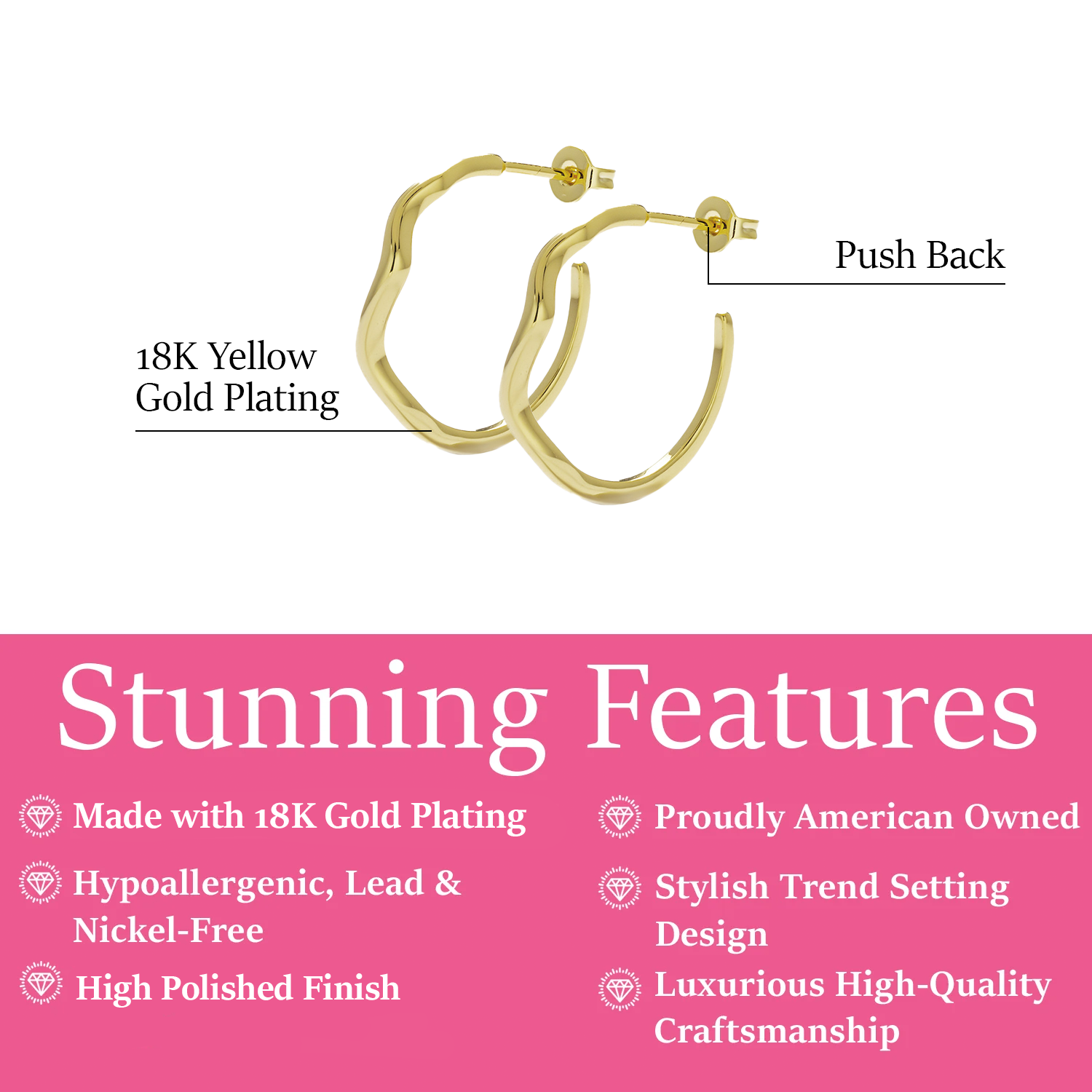 Serena 18k White Gold Plated 22mm Wavy Hoop Earrings